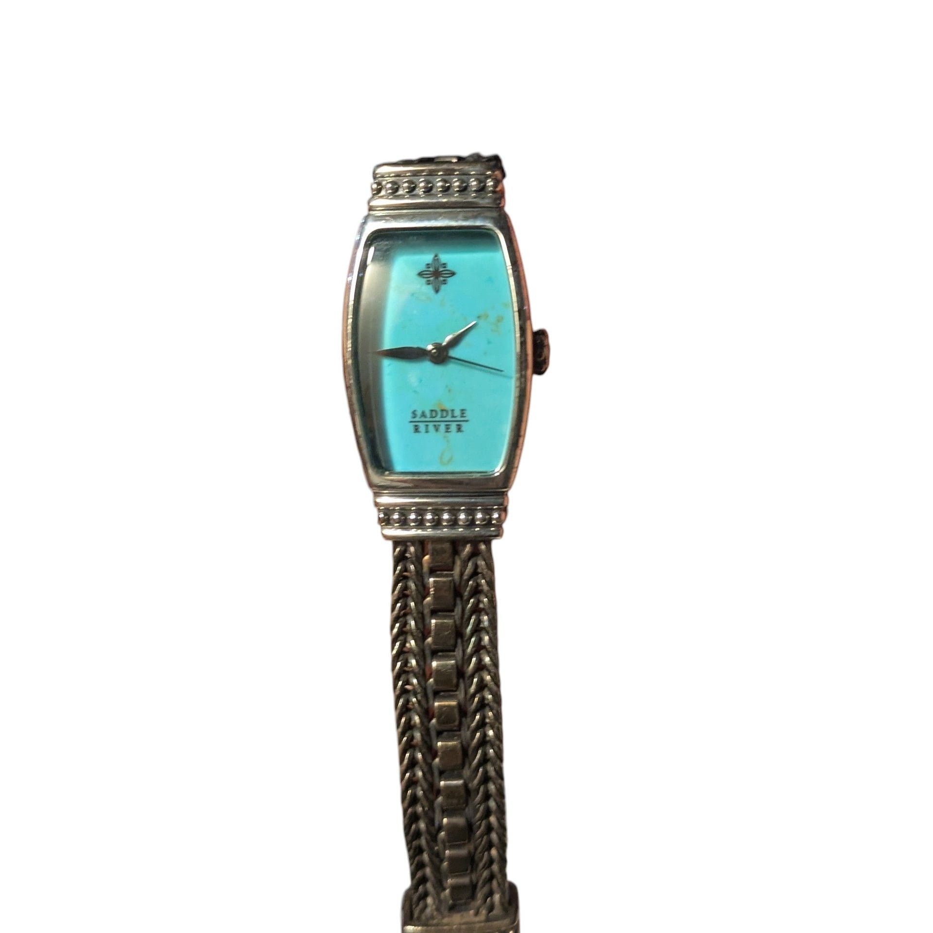Saddle River Women's Rectangular Turquoise Watch with Braided Bracelet 2