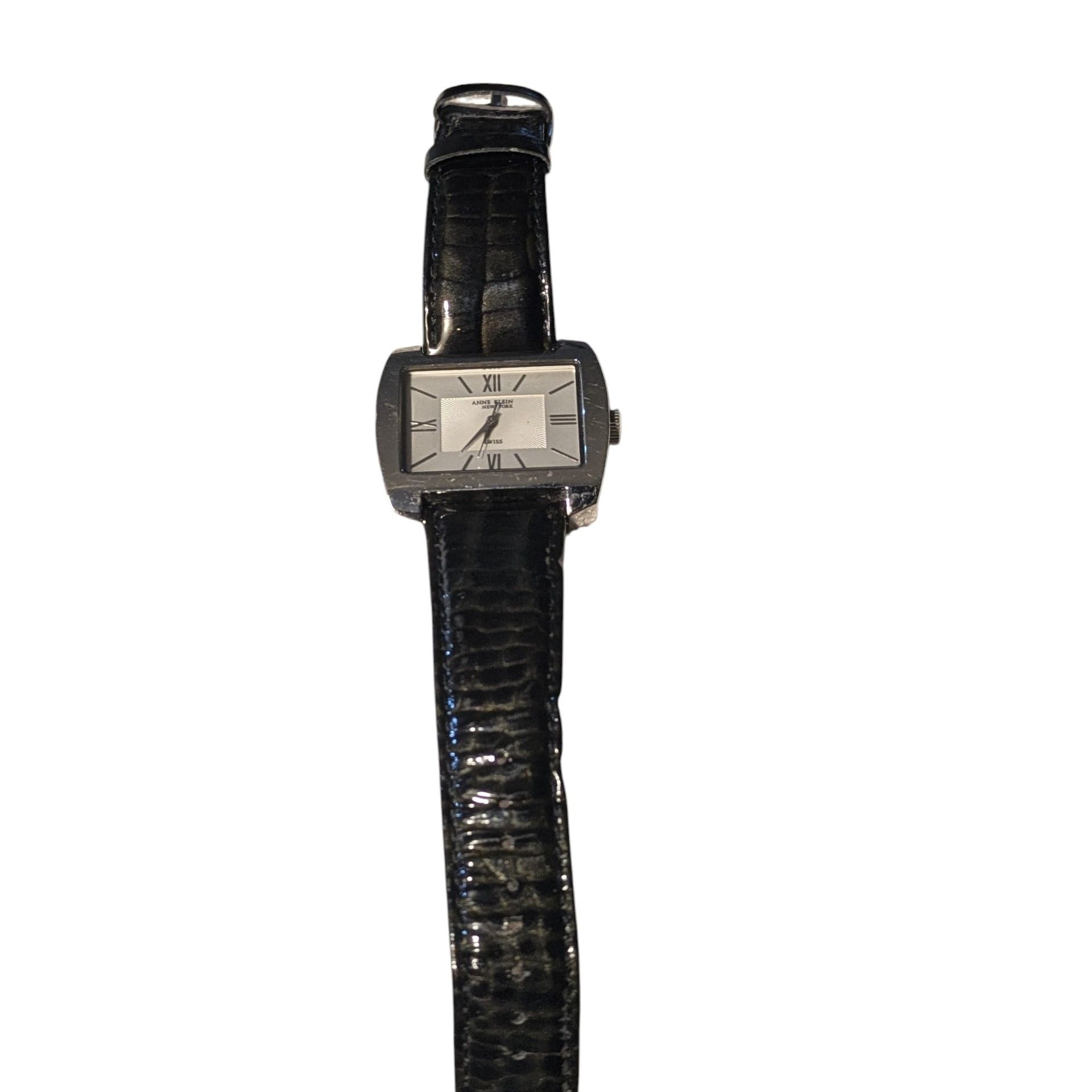 Anne Klein New York Rectangular Watch with Black Croco-Grain Leather Strap 3
