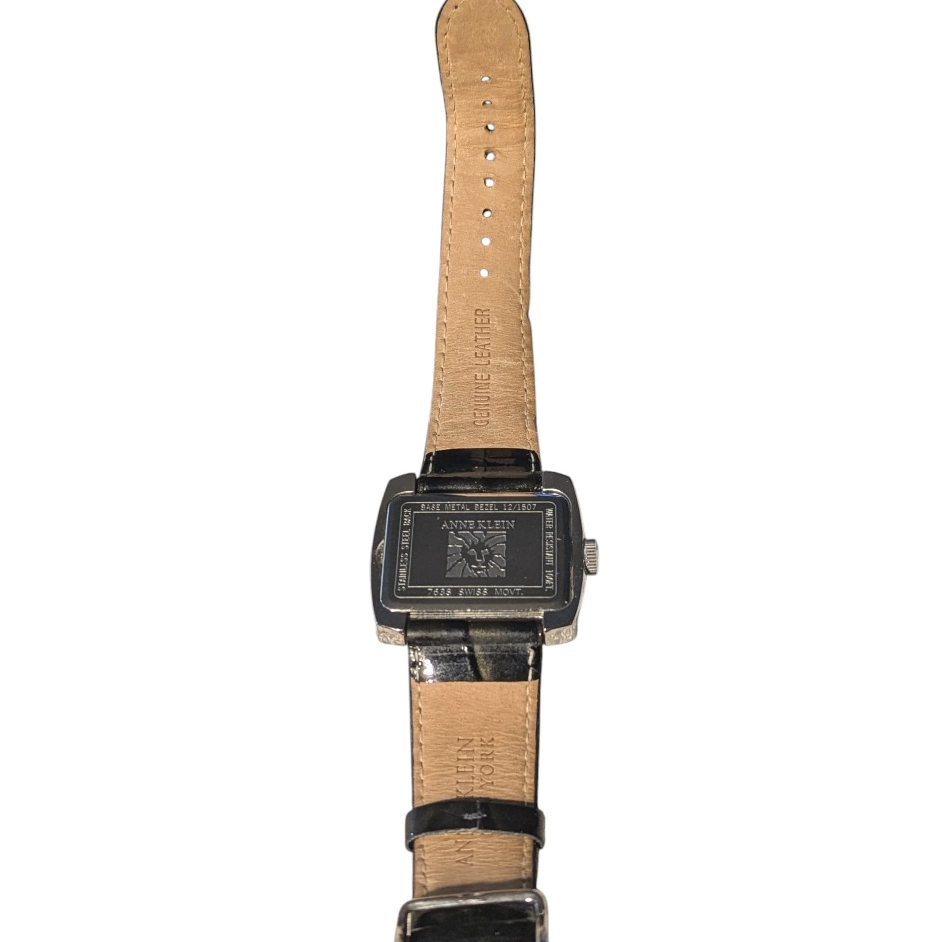 Anne Klein New York Rectangular Watch with Black Croco-Grain Leather Strap 4