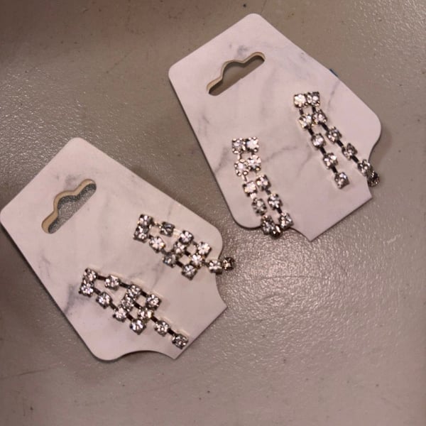Clear Rhinestone Double Row Dangle Earrings Set