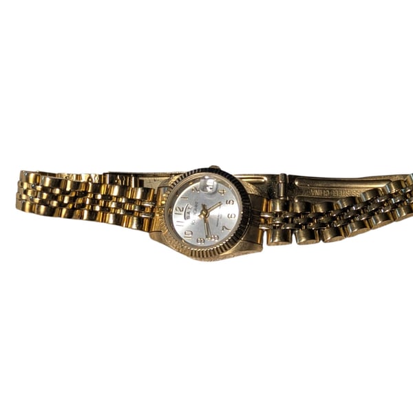 Fogrant Gold Tone Day-Date Quartz Wristwatch with Link Bracelet
