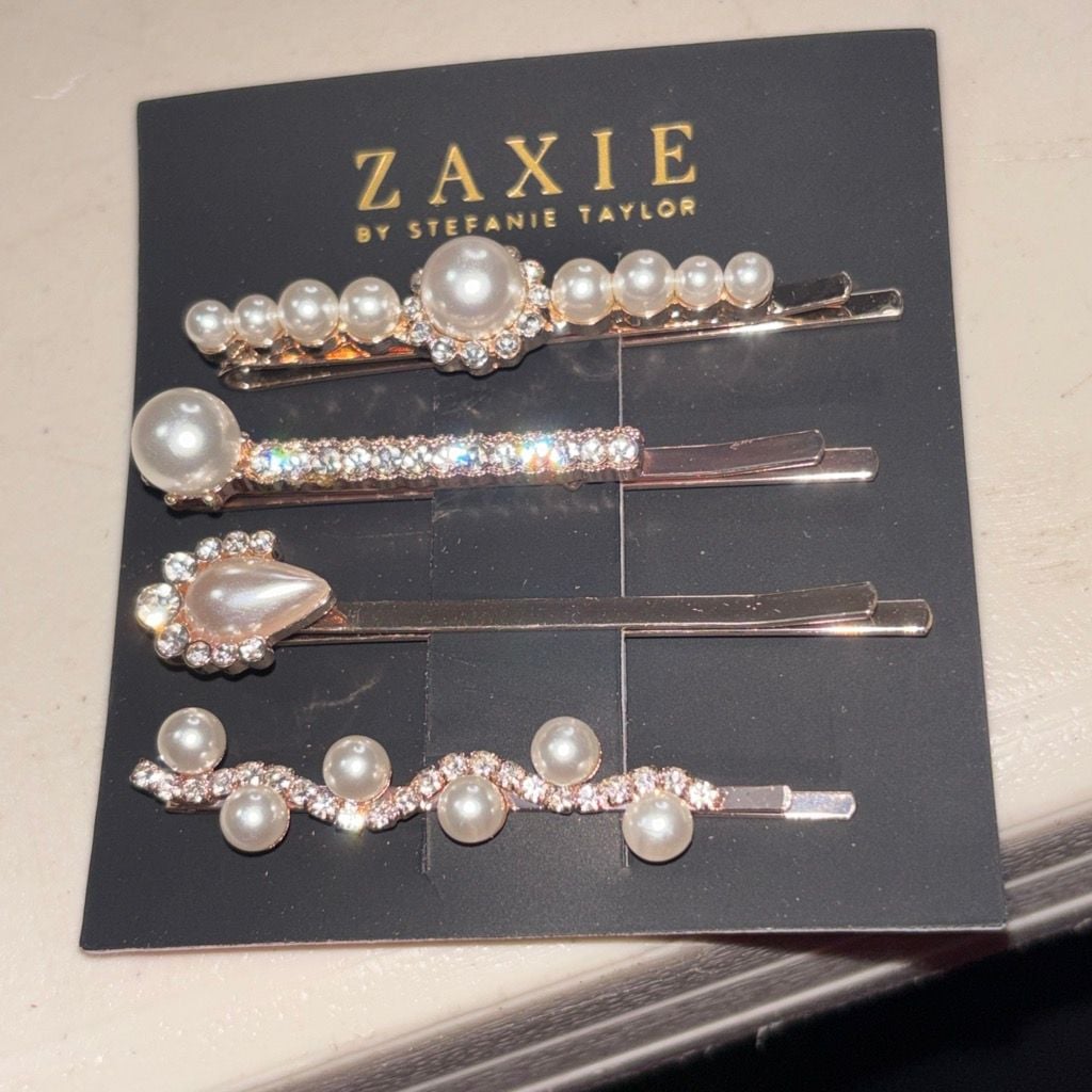 Zaxie by Stefanie Taylor Set of 4 Faux Pearl and Rhinestone Bobby Pins 2