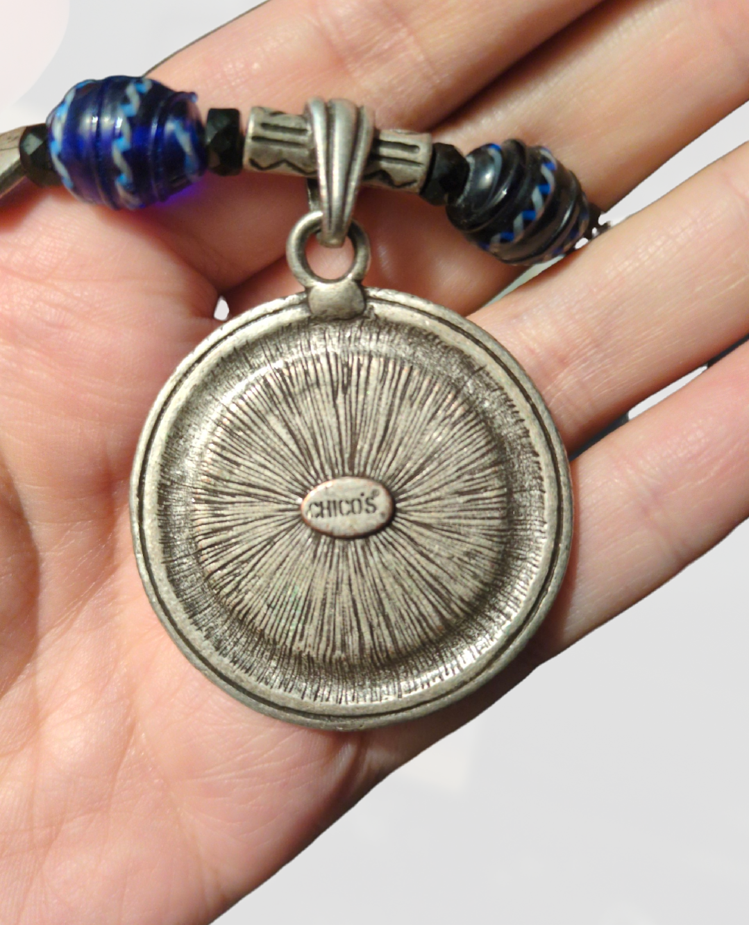 Chico's Art Deco Style Purple Striped Enamel Pendant Necklace 2