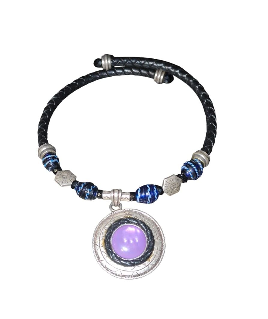 Chico's Art Deco Style Purple Striped Enamel Pendant Necklace 1