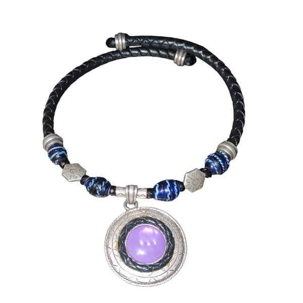 Chico's Art Deco Style Purple Striped Enamel Pendant Necklace