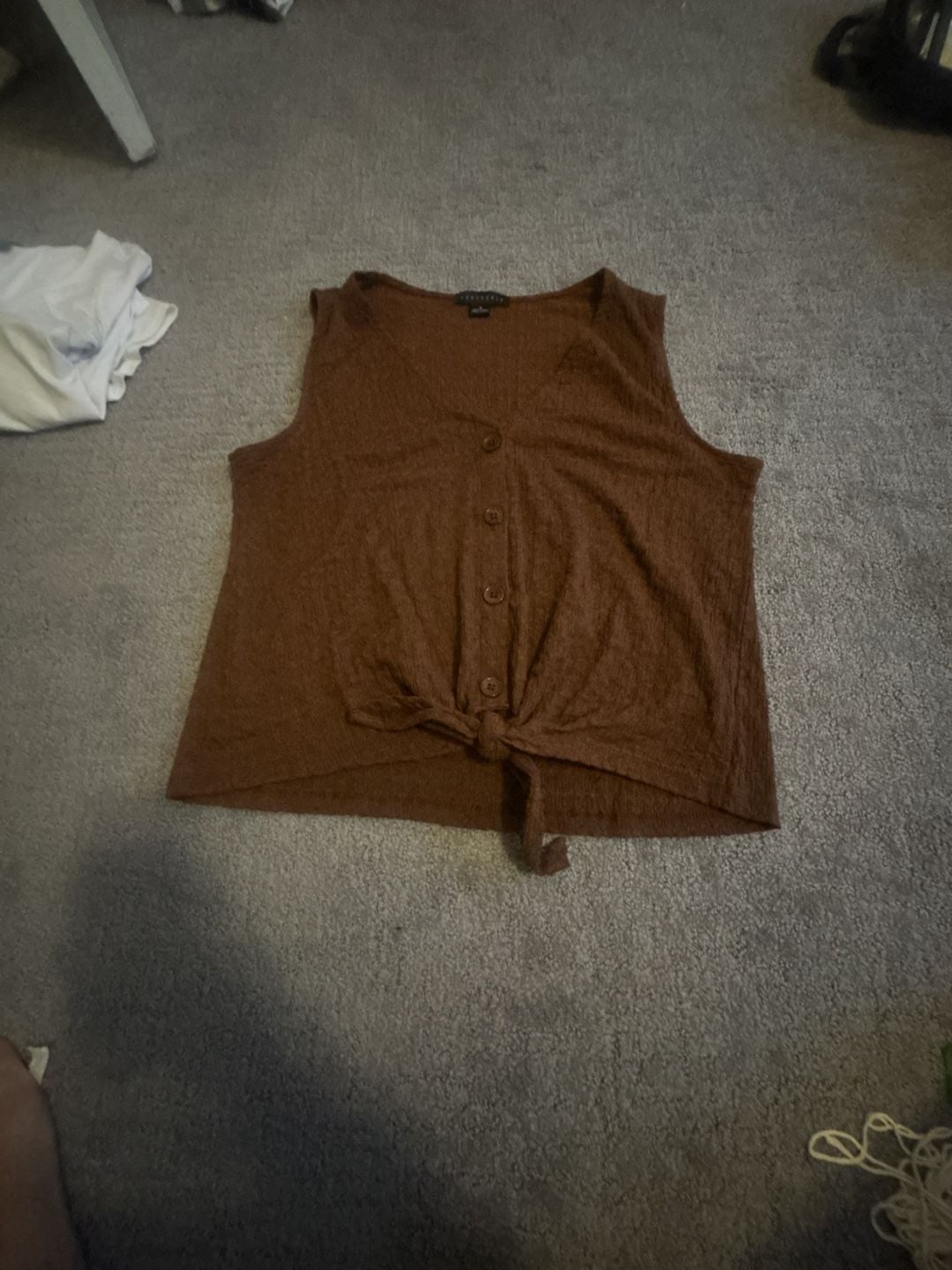 Sanctuary Brown Sleeveless Button-Front Tie-Hem Tank Top 2