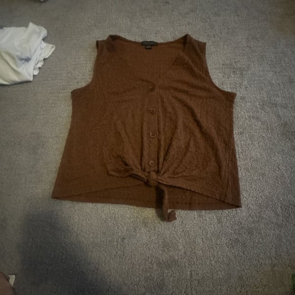 Sanctuary Brown Sleeveless Button-Front Tie-Hem Tank Top
