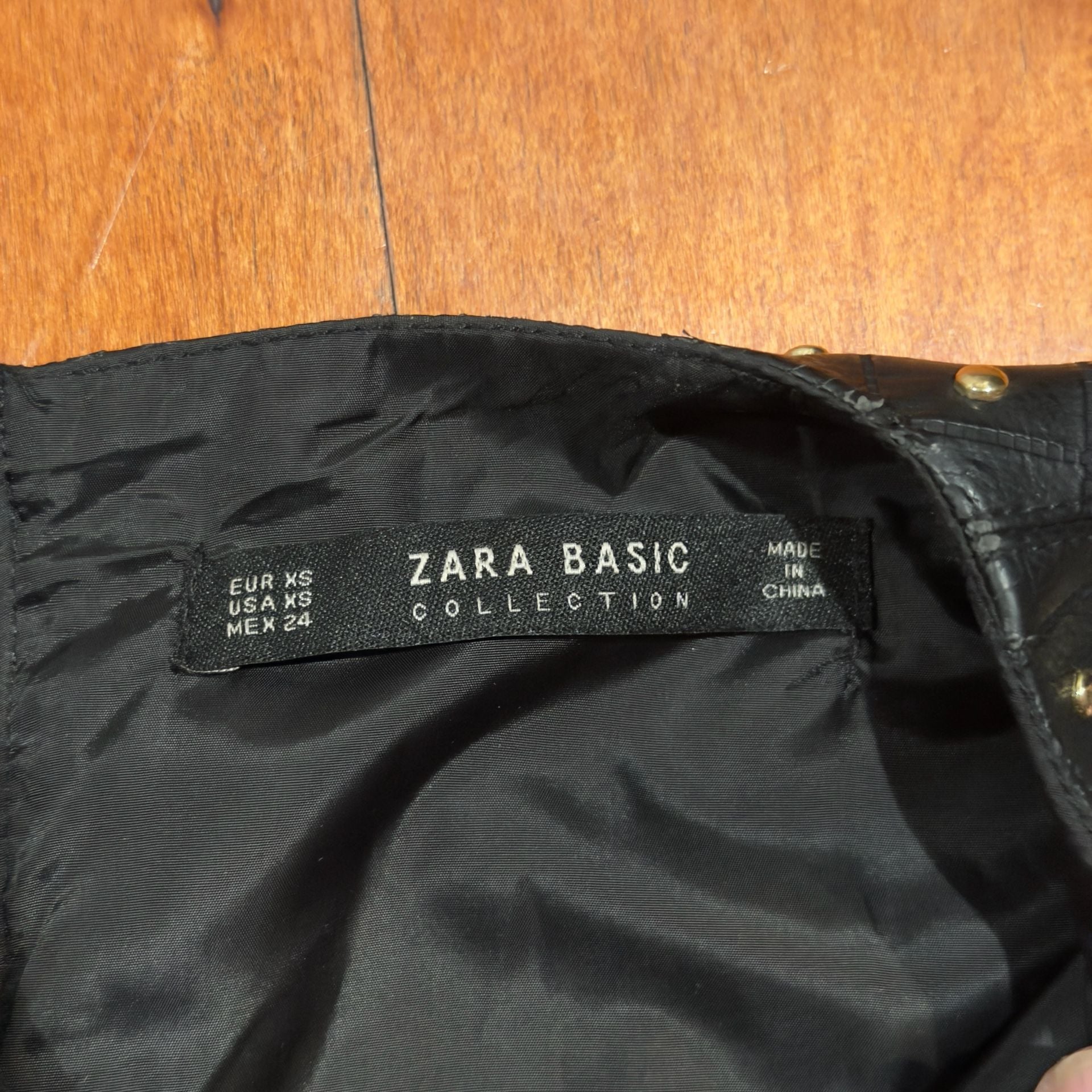 Zara Basic sleeveless black grid embossed faux leather dress w/ stud detailing 3