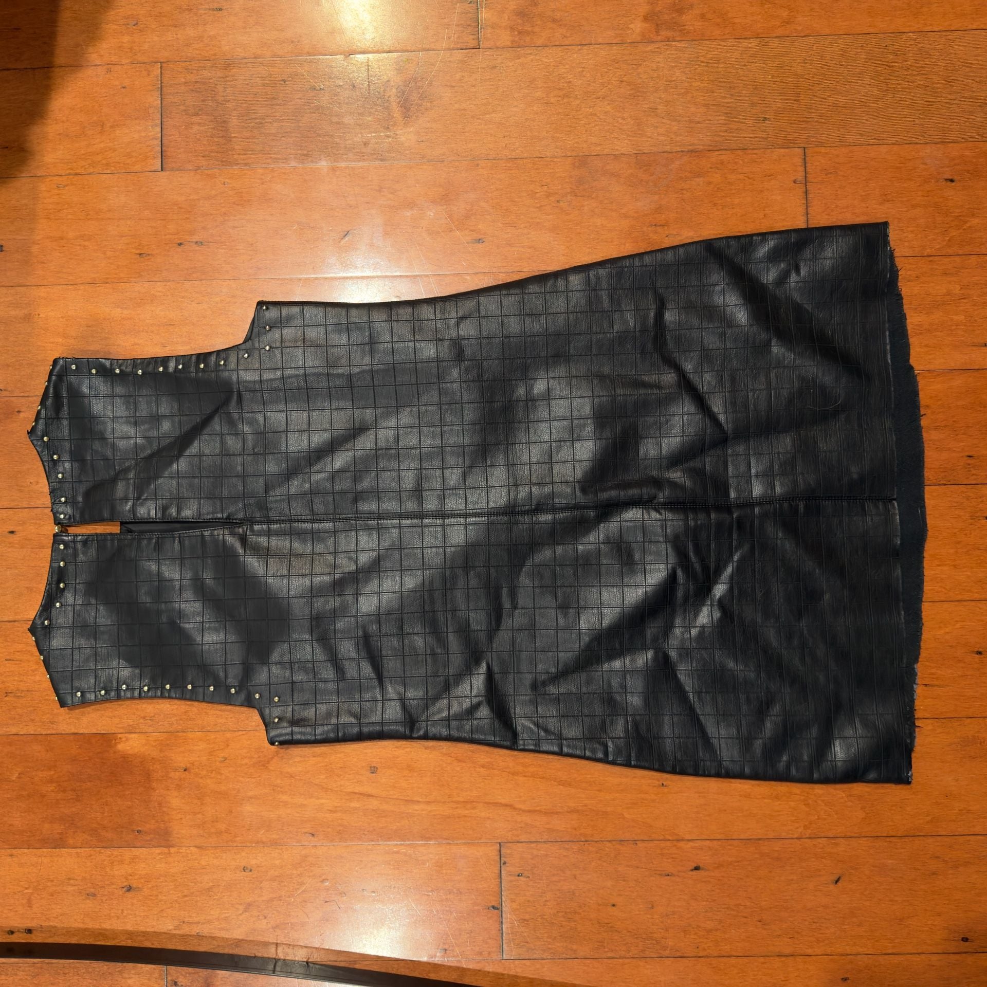Zara Basic sleeveless black grid embossed faux leather dress w/ stud detailing 6