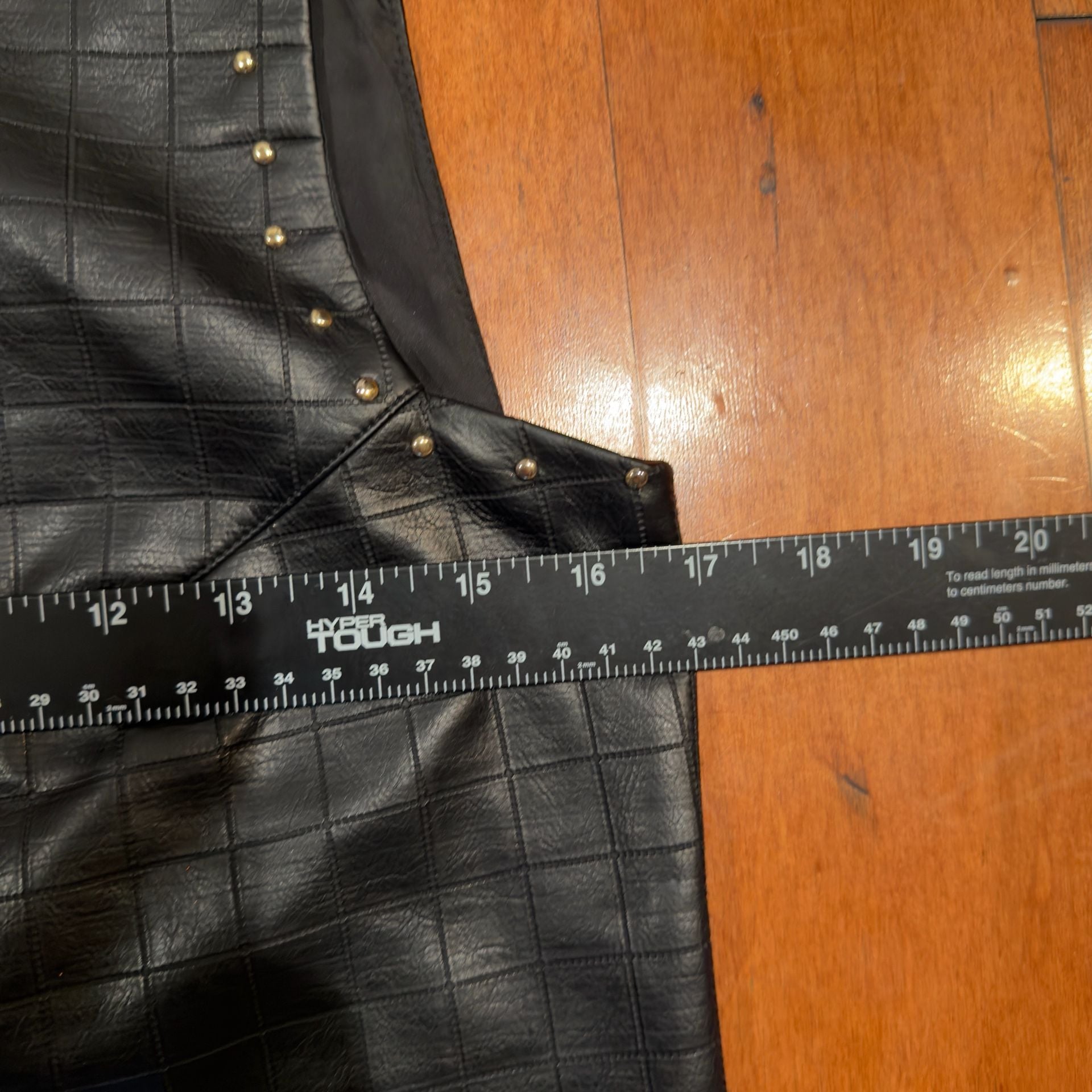 Zara Basic sleeveless black grid embossed faux leather dress w/ stud detailing 7
