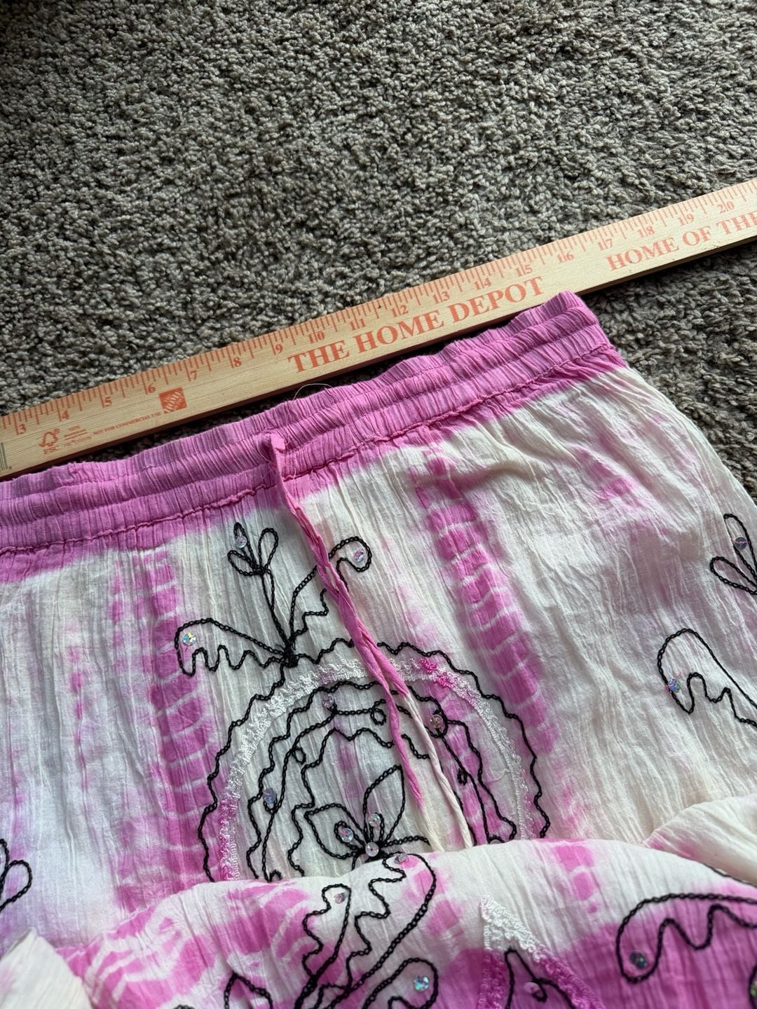 Vintage Pink and White Tie-Dye Embroidered Maxi Skirt 8