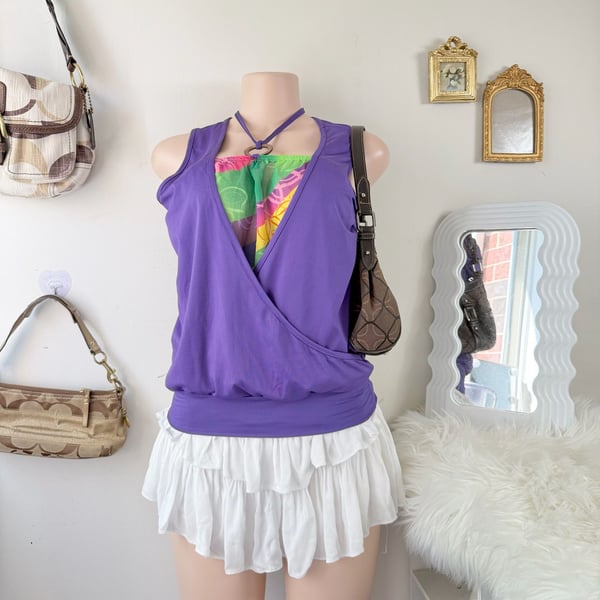 Y2K Purple Sleeveless Halter Neck Draped Top