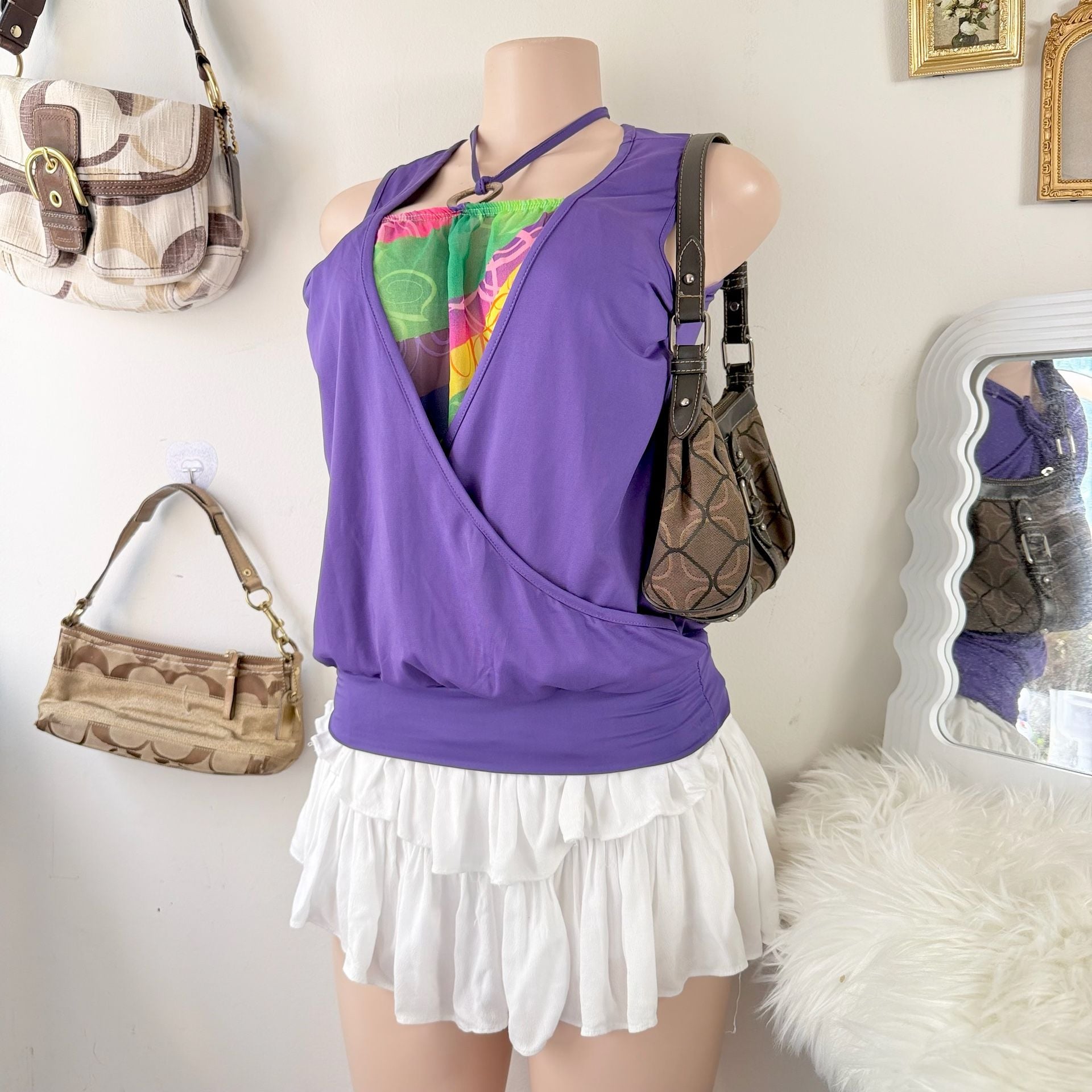 Y2K Purple Sleeveless Halter Neck Draped Top 3