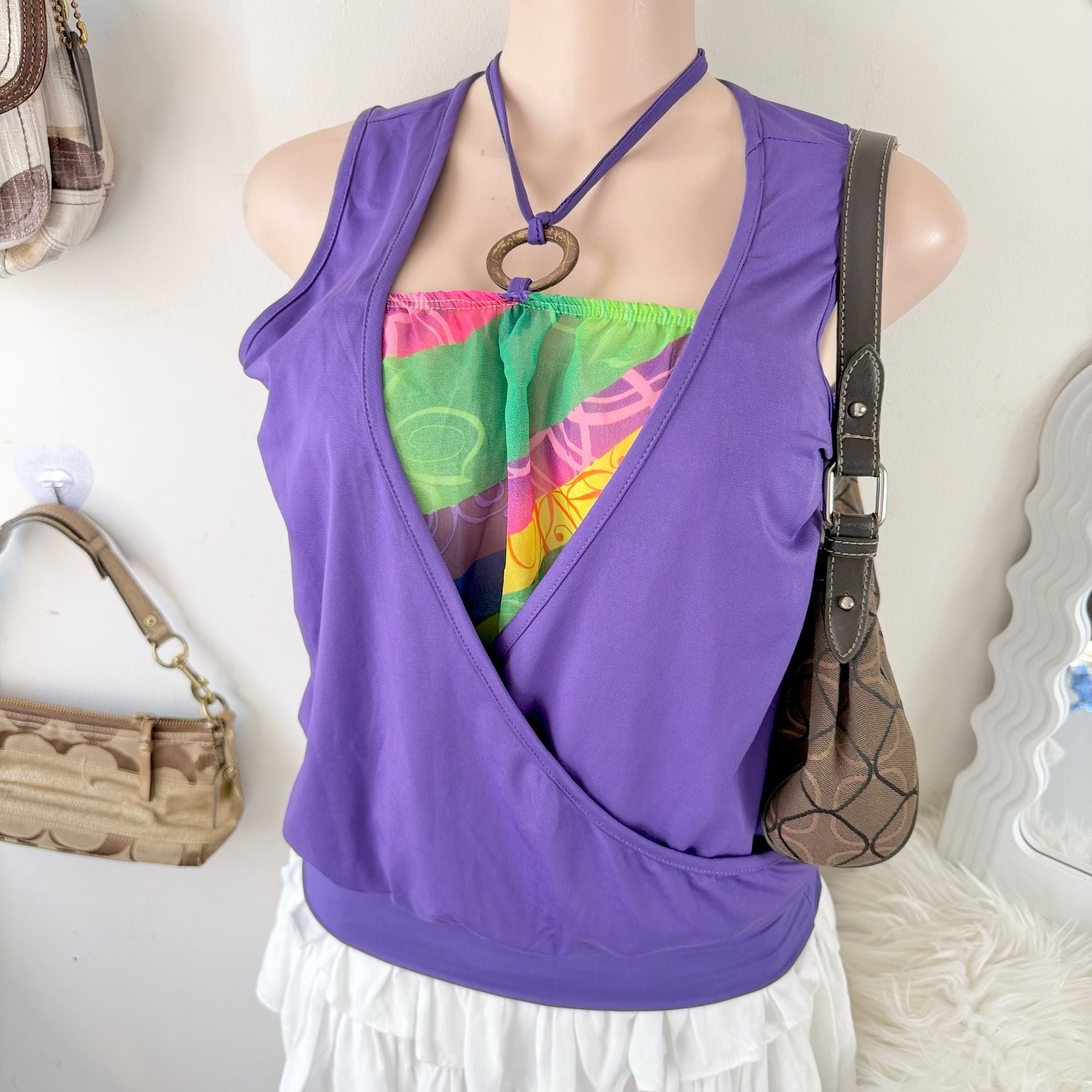 Y2K Purple Sleeveless Halter Neck Draped Top 5