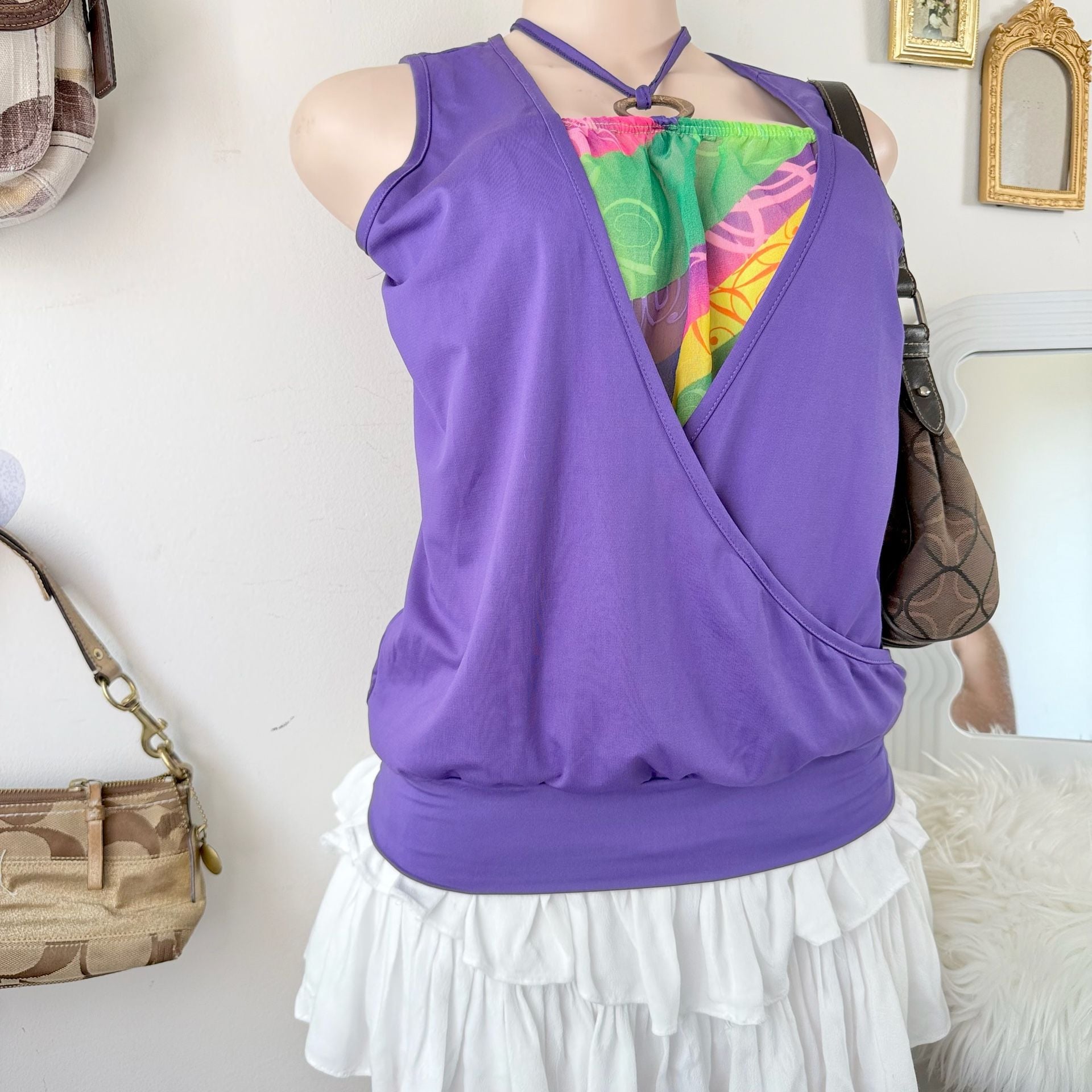 Y2K Purple Sleeveless Halter Neck Draped Top 6