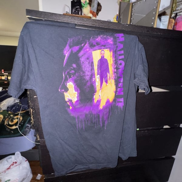 Halloween II Michael Myers Graphic T-Shirt Black with Purple Drip Design