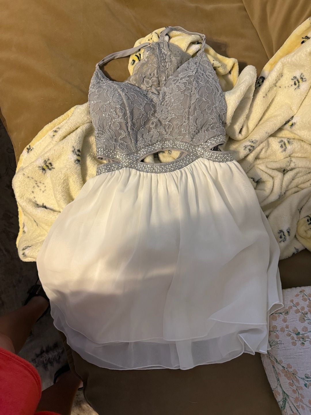 Speechless Womens Juniors Grey Lace and White Mini Dress Size 3 3