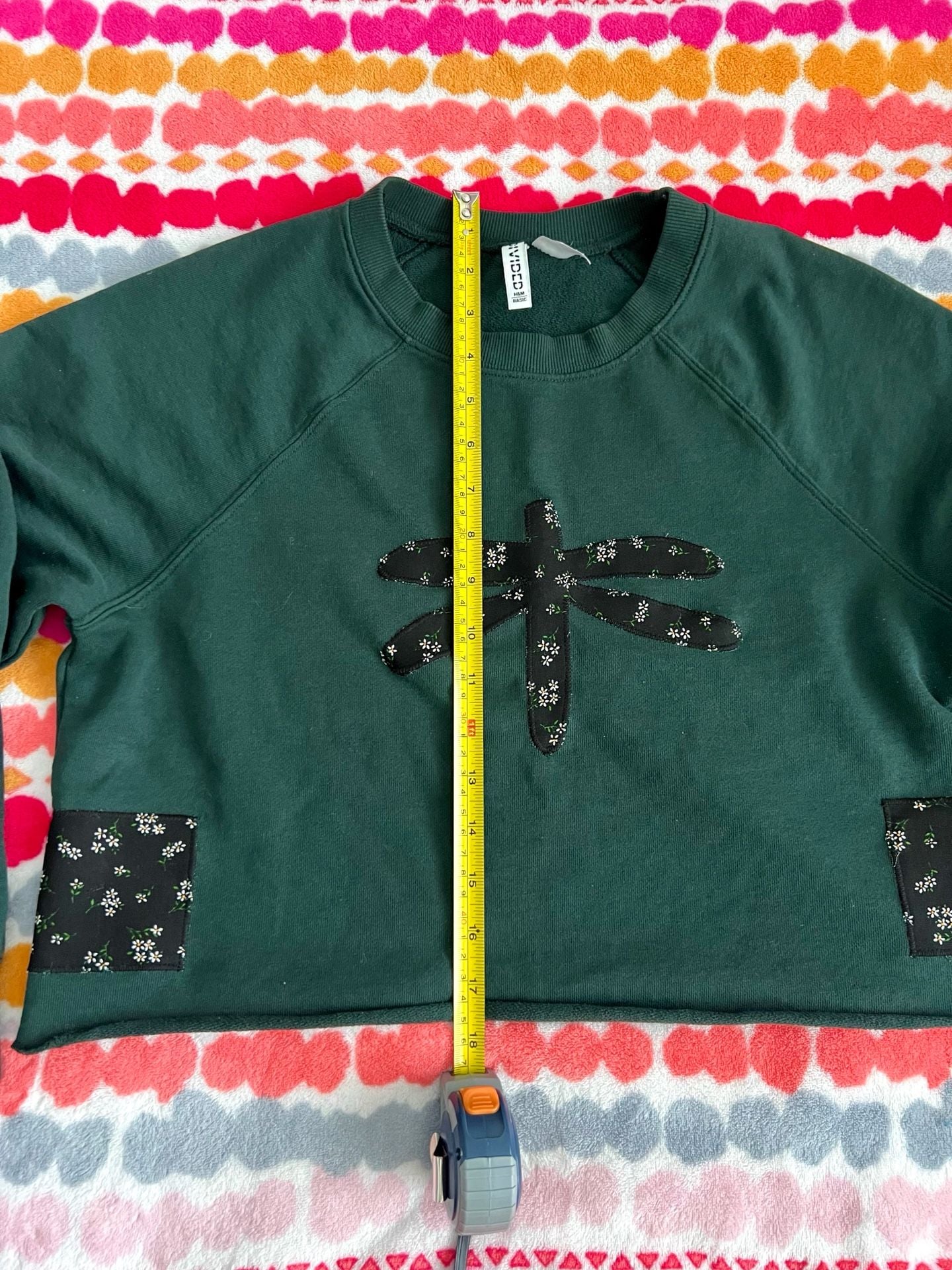 H&M Divided Basic Green Dragonfly Graphic Floral Patch Sweatshirt 6