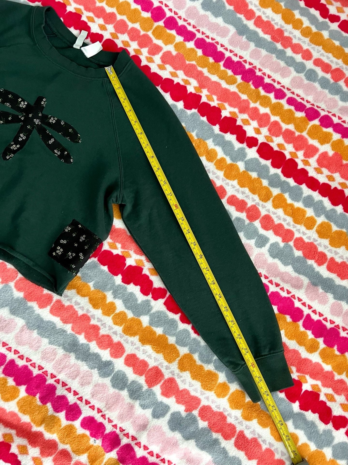 H&M Divided Basic Green Dragonfly Graphic Floral Patch Sweatshirt 8