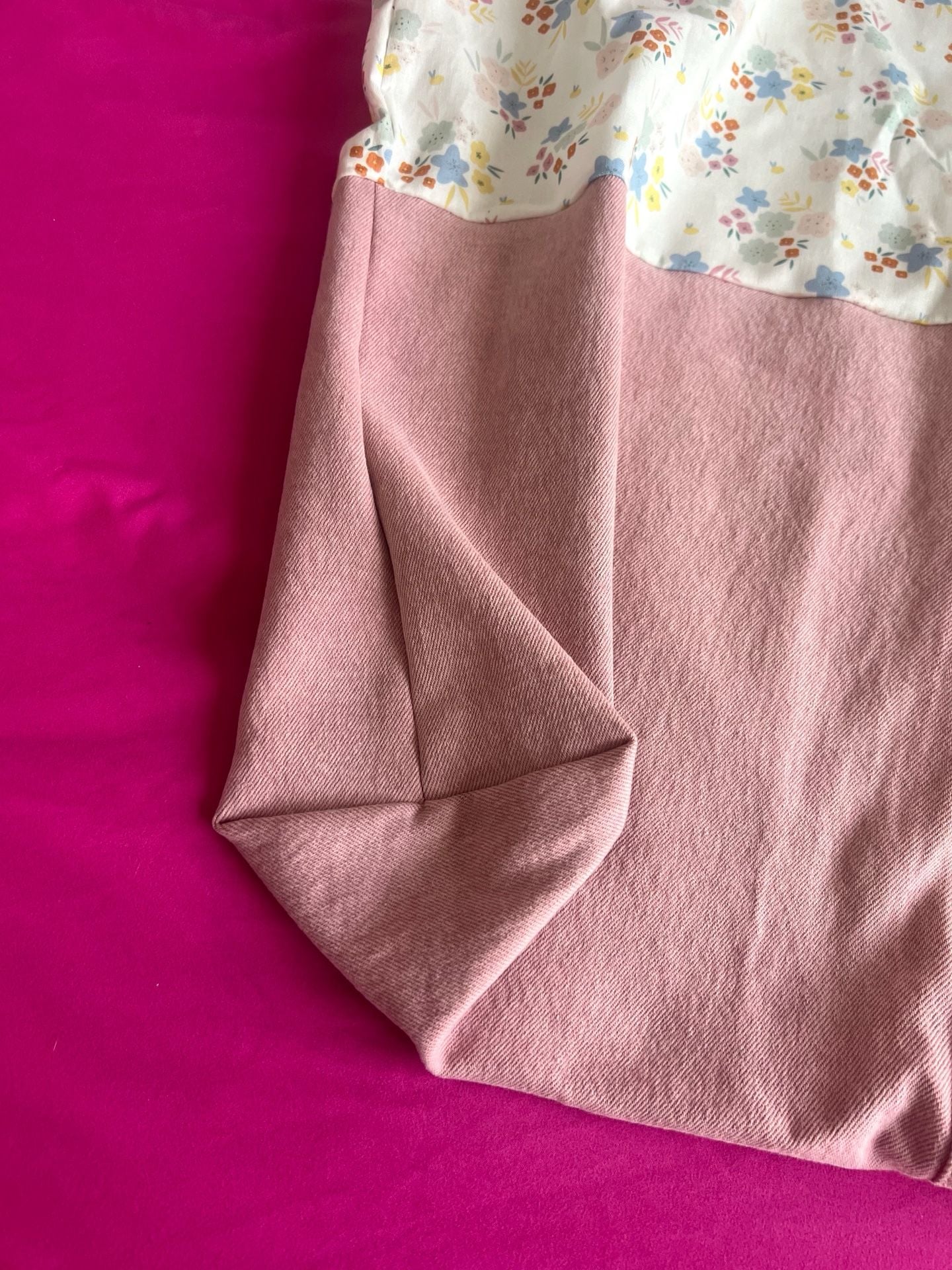 Handmade Cottagecore Pink Canvas and Floral Print Tote Bag 5