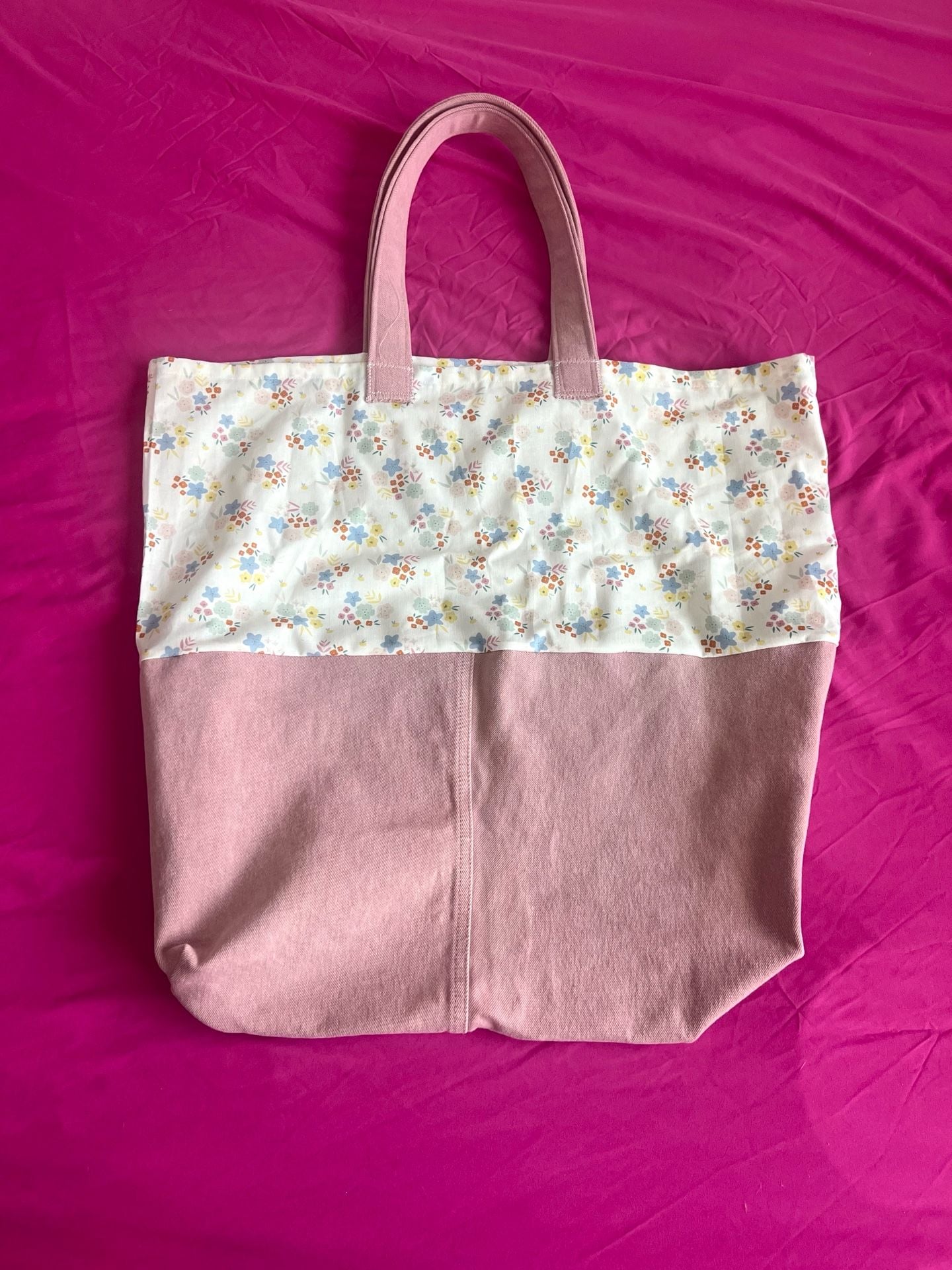 Handmade Cottagecore Pink Canvas and Floral Print Tote Bag 6