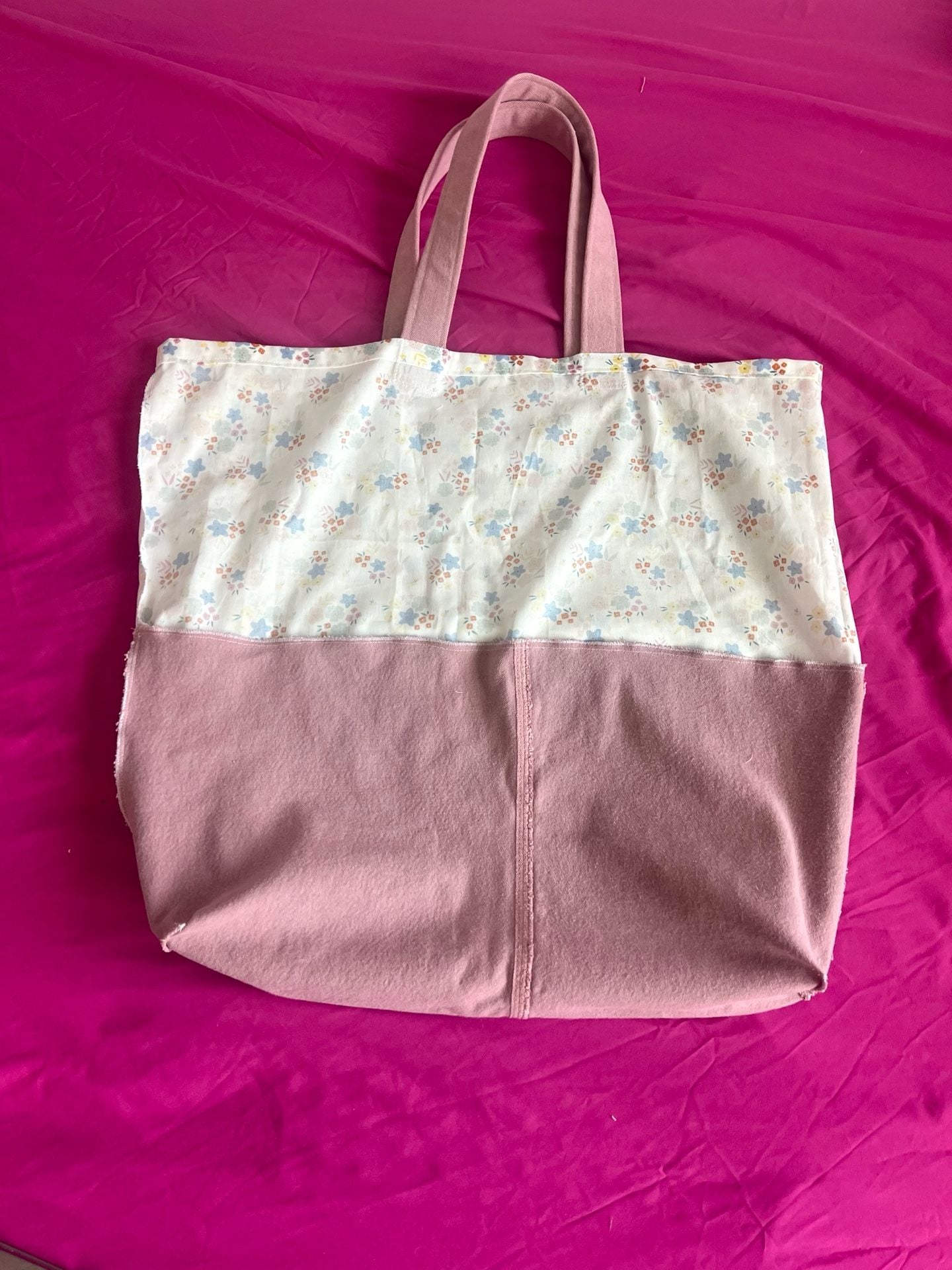 Handmade Cottagecore Pink Canvas and Floral Print Tote Bag 8