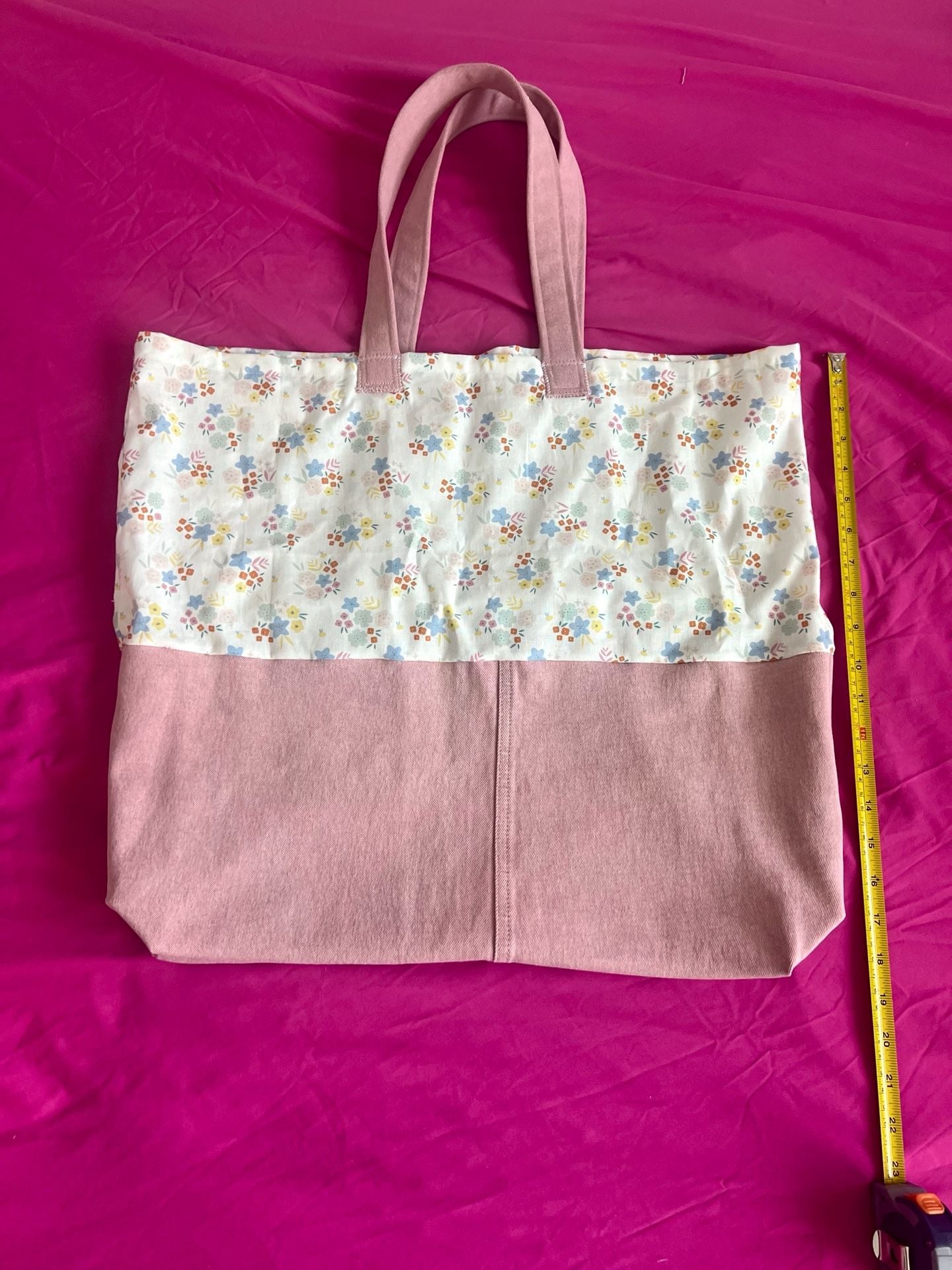 Handmade Cottagecore Pink Canvas and Floral Print Tote Bag 10