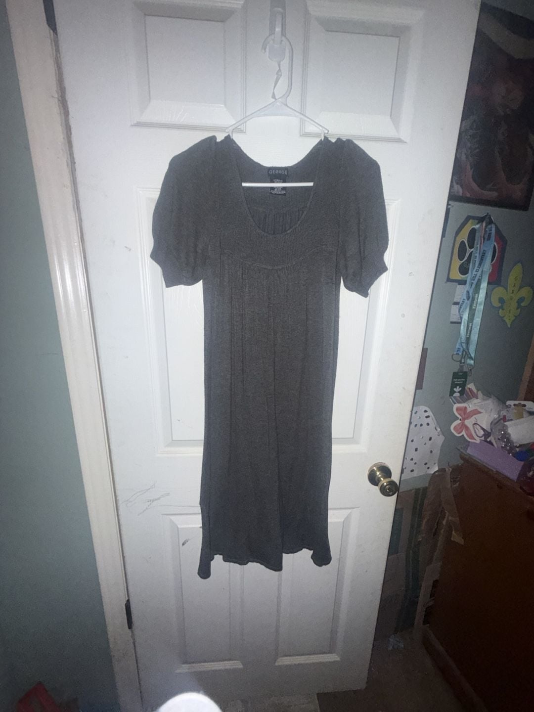 George Women's Charcoal Grey Heather Ribbed Knit Puff Sleeve Dress 2