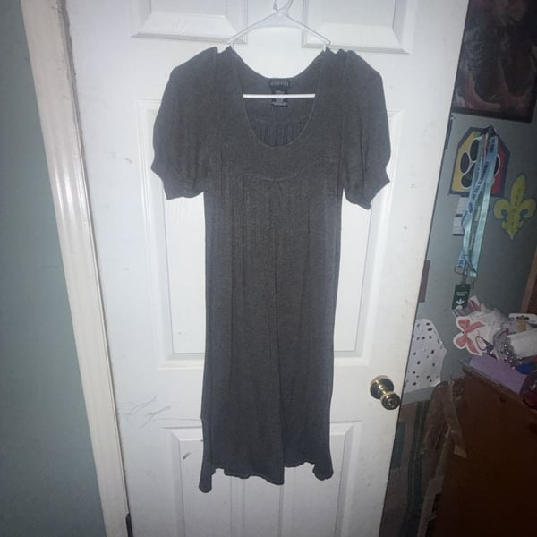 George Women's Charcoal Grey Heather Ribbed Knit Puff Sleeve Dress