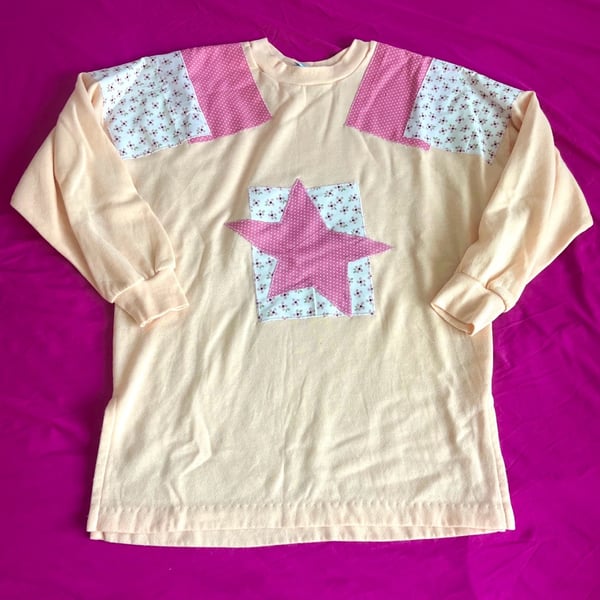 Handmade Oversized Long Sleeve Patchwork Star Tunic Top