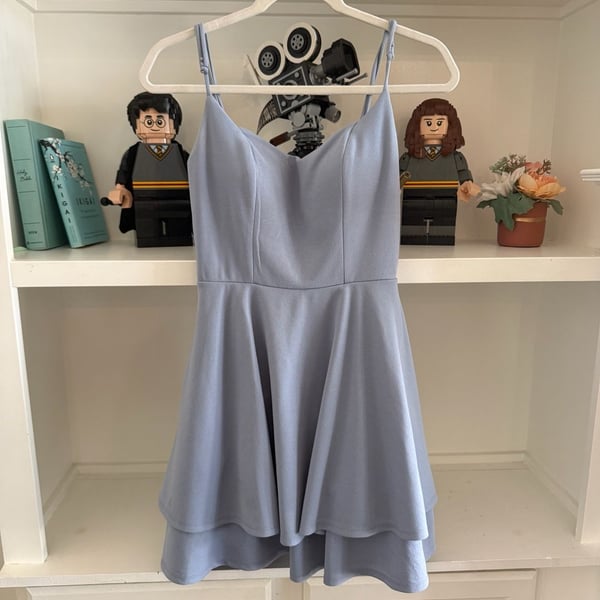 City Vibe Women's Blue Spaghetti Strap Mini Skater Dress with Lace Back