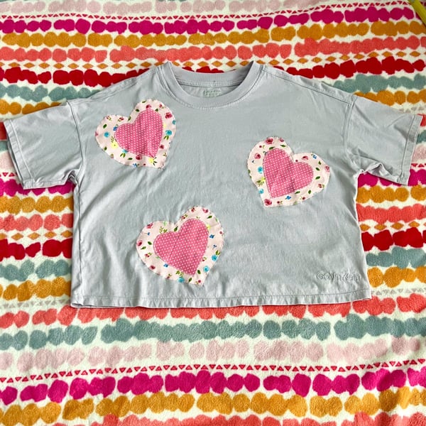 Handmade Calvin Klein Performance Lavender Heart Patchwork Cropped T-Shirt