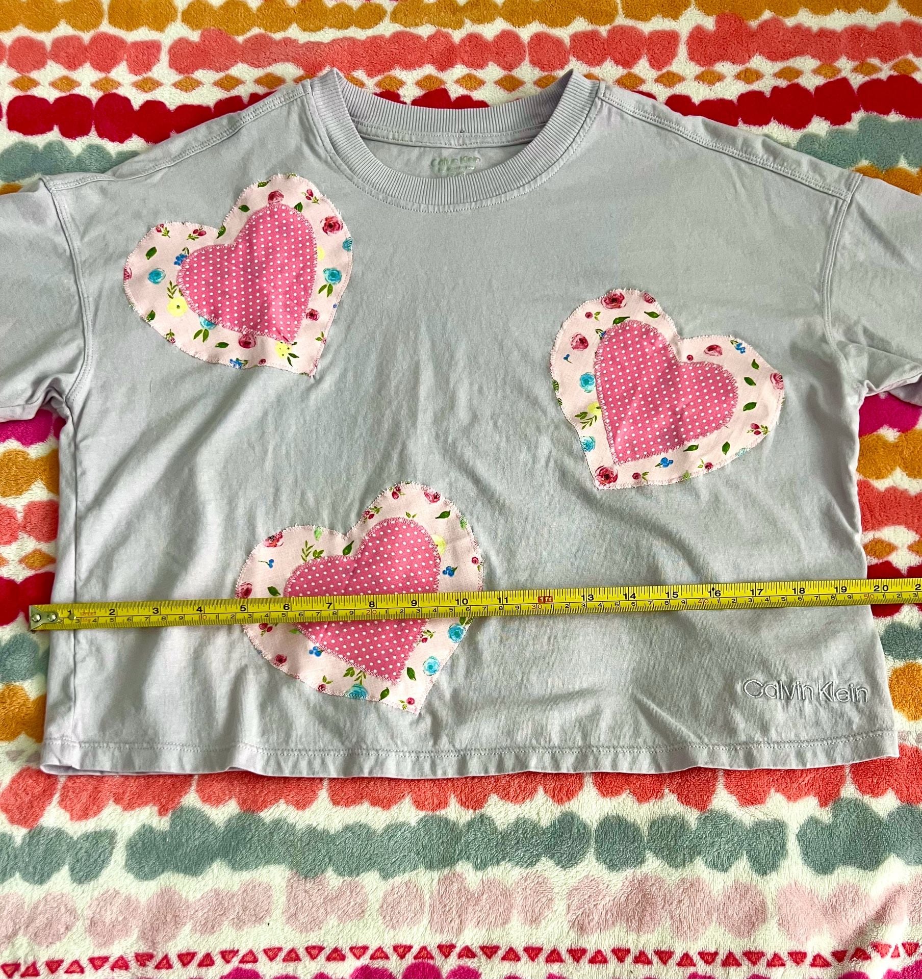 Handmade Calvin Klein Performance Lavender Heart Patchwork Cropped T-Shirt 7