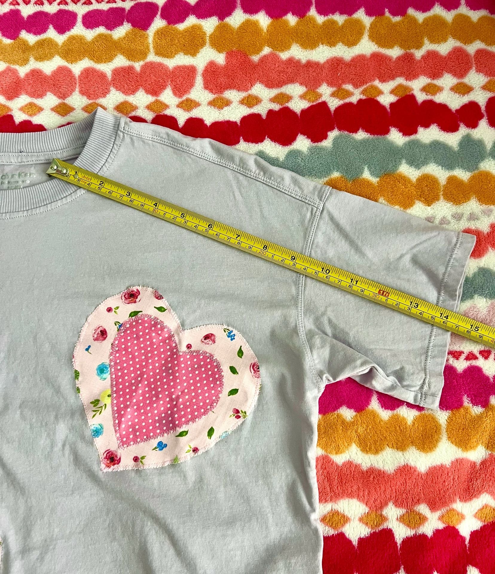 Handmade Calvin Klein Performance Lavender Heart Patchwork Cropped T-Shirt 8