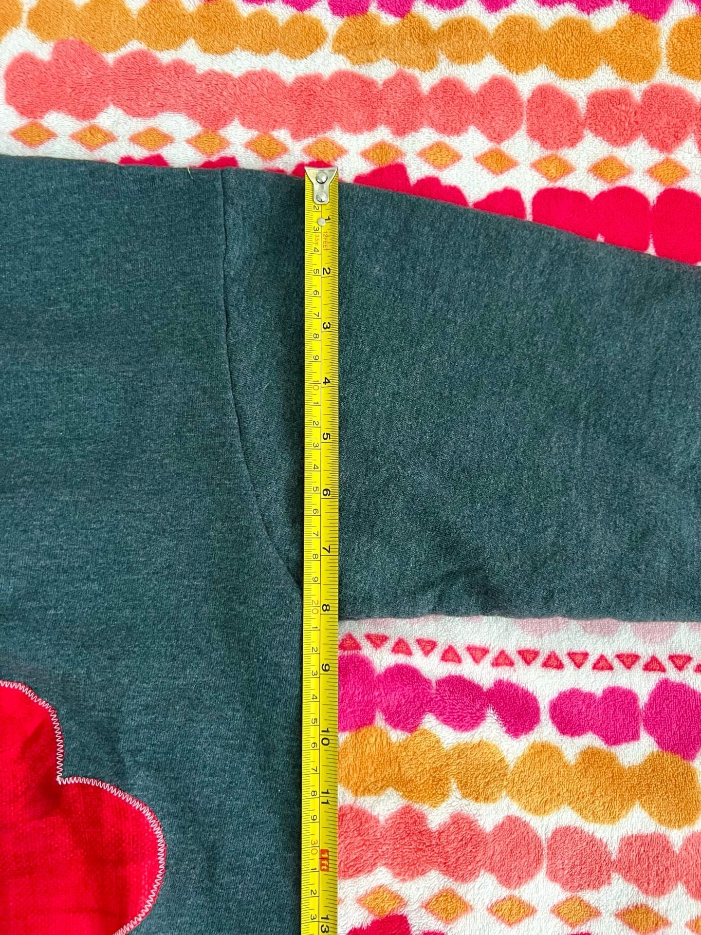 Handmade Hanes Charcoal Gray Fleece Sweatshirt with Red Hearts 5