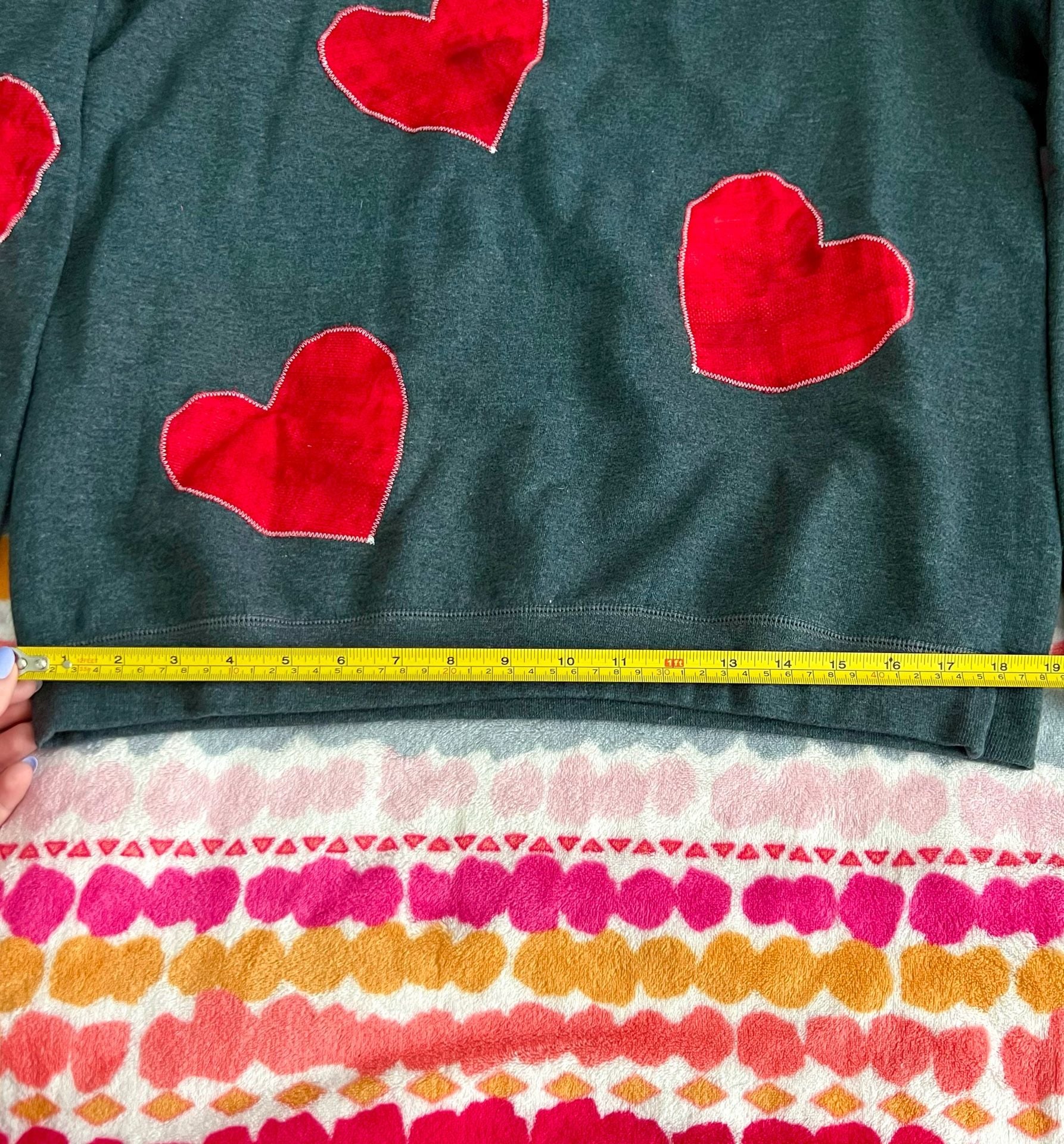 Handmade Hanes Charcoal Gray Fleece Sweatshirt with Red Hearts 7