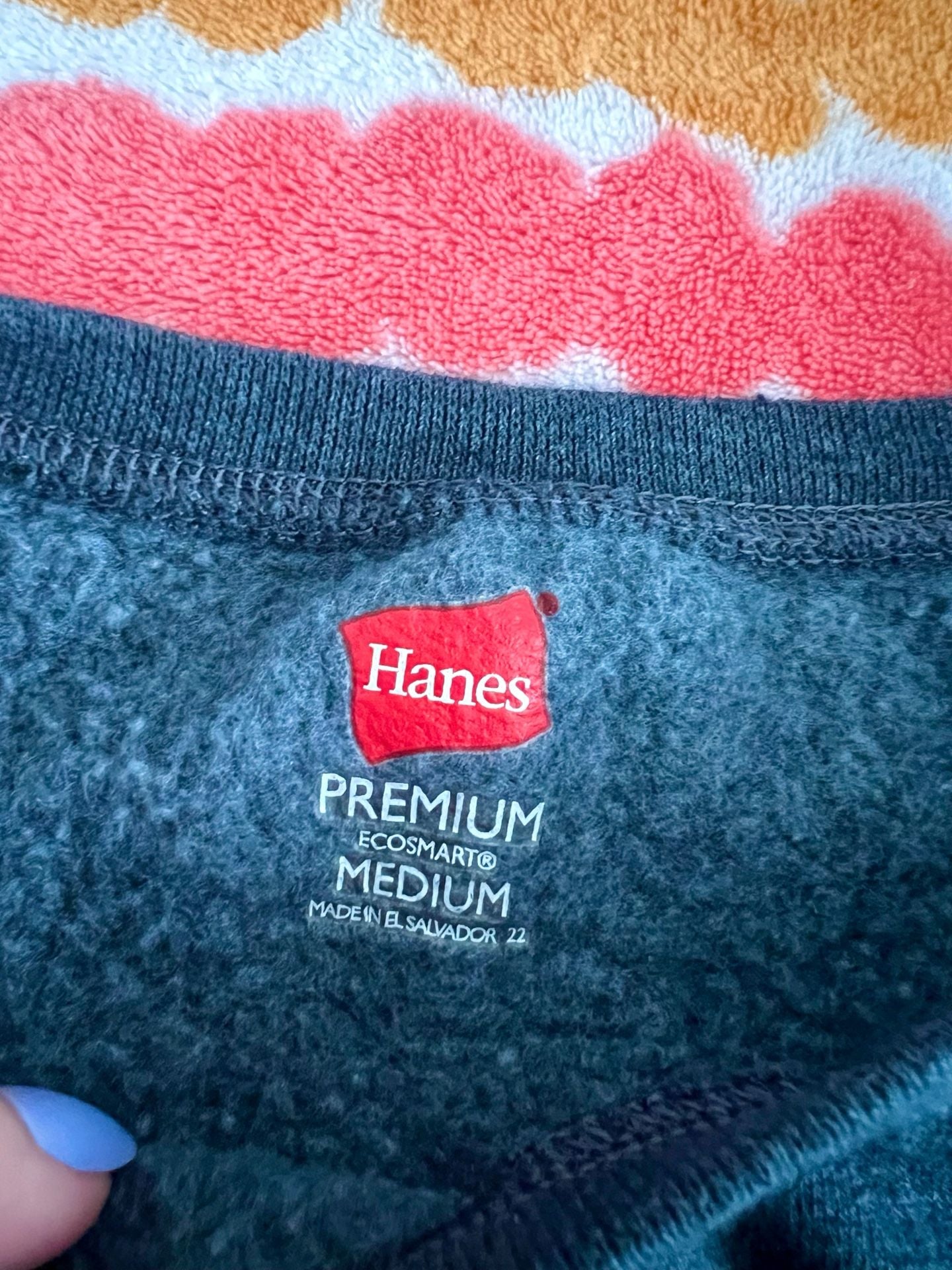 Handmade Hanes Charcoal Gray Fleece Sweatshirt with Red Hearts 10
