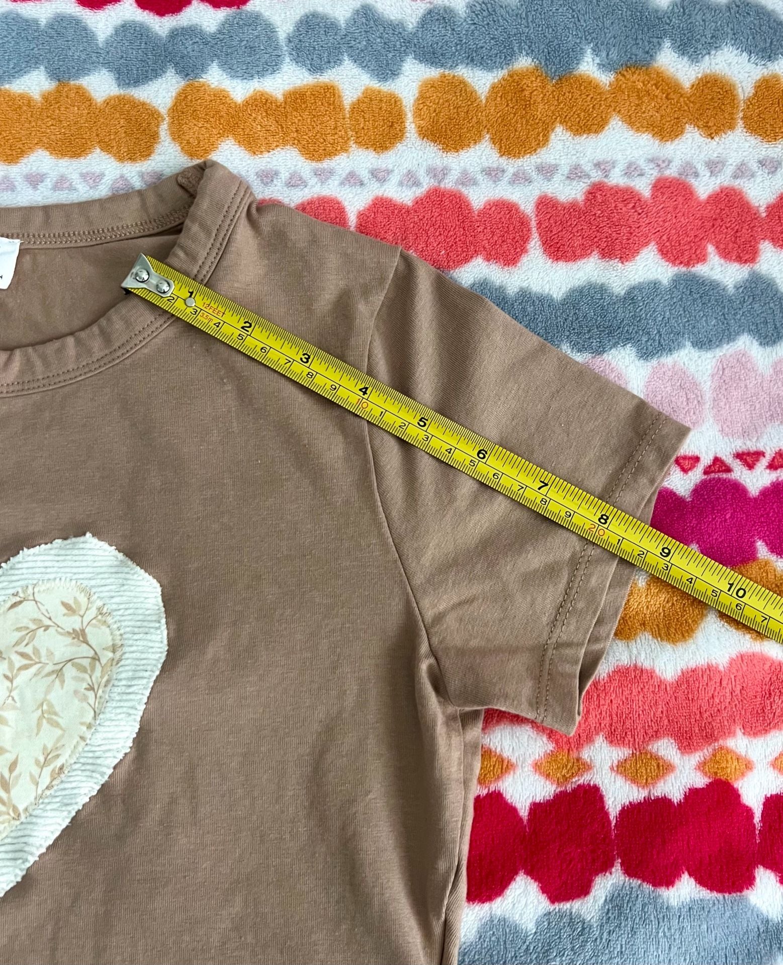 Handmade Cotton:On Brown Crop T-Shirt with Floral Heart Patch 7