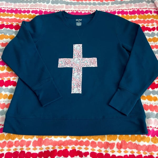 Handmade Tek Gear Ultrasoft Fleece Cross Paisley Patchwork Sweatshirt