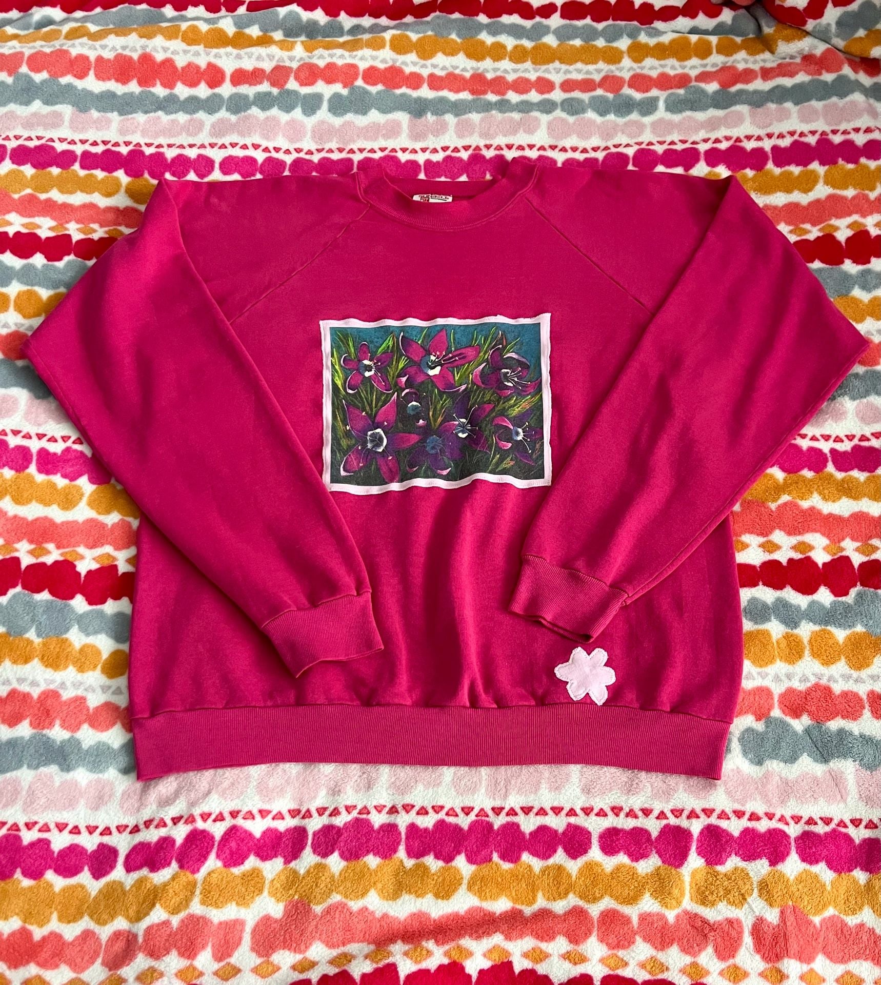 Handmade Sunbelt Sportswear Hot Pink Floral Graphic Sweatshirt XL 2