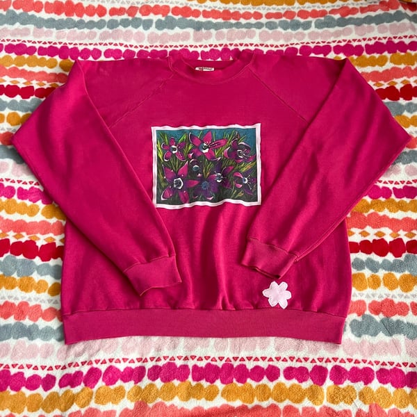 Handmade Sunbelt Sportswear Hot Pink Floral Graphic Sweatshirt XL