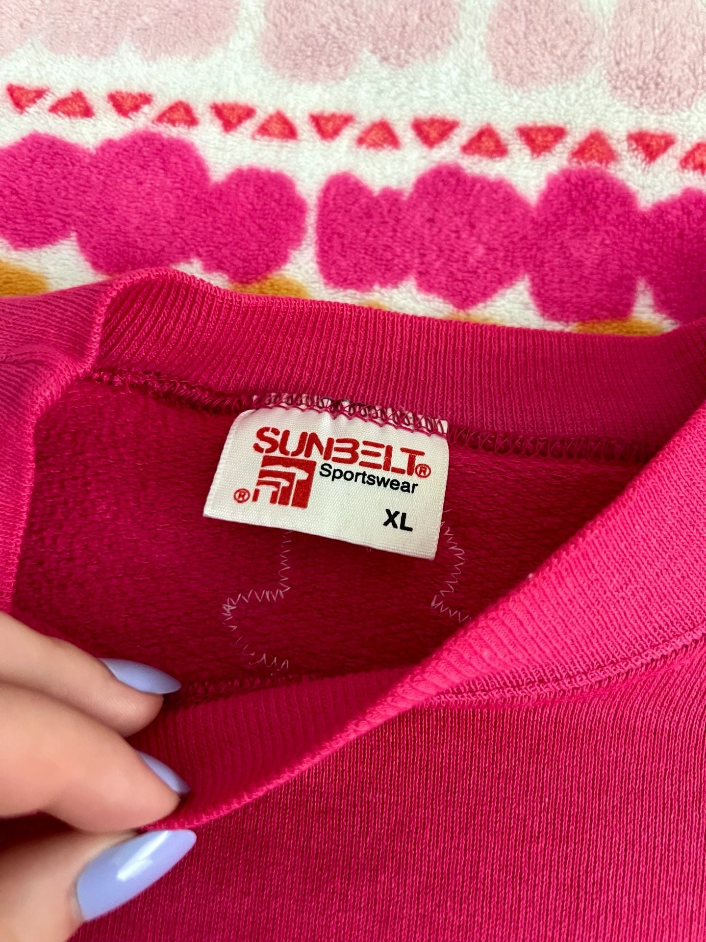 Handmade Sunbelt Sportswear Hot Pink Floral Graphic Sweatshirt XL 5