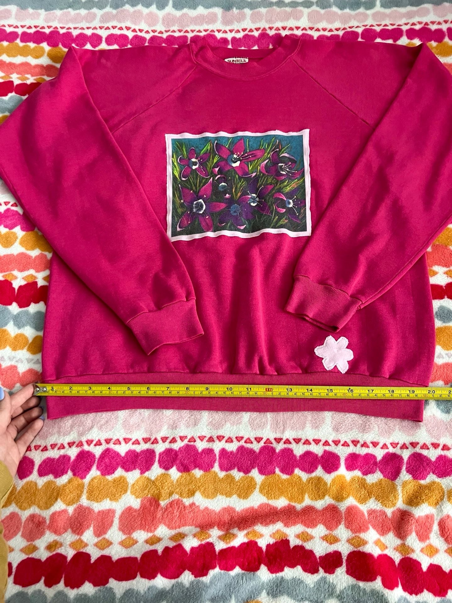 Handmade Sunbelt Sportswear Hot Pink Floral Graphic Sweatshirt XL 7