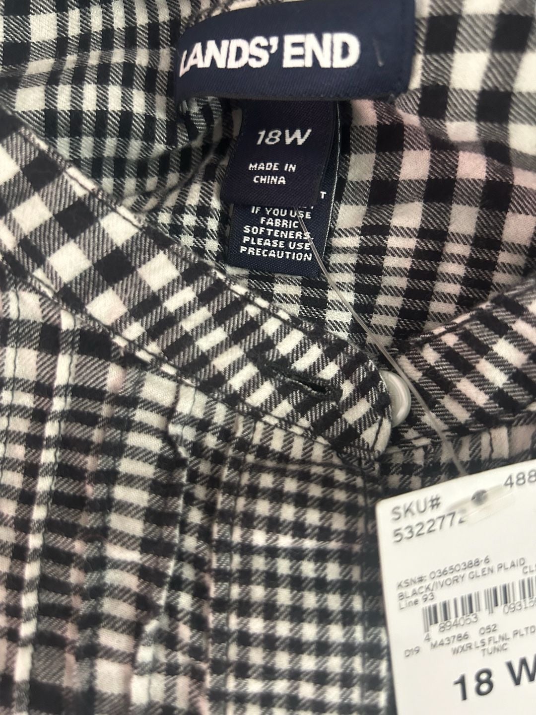 Lands' End Women's Black/Ivory Glen Plaid Flannel Pintuck Tunic Top 4