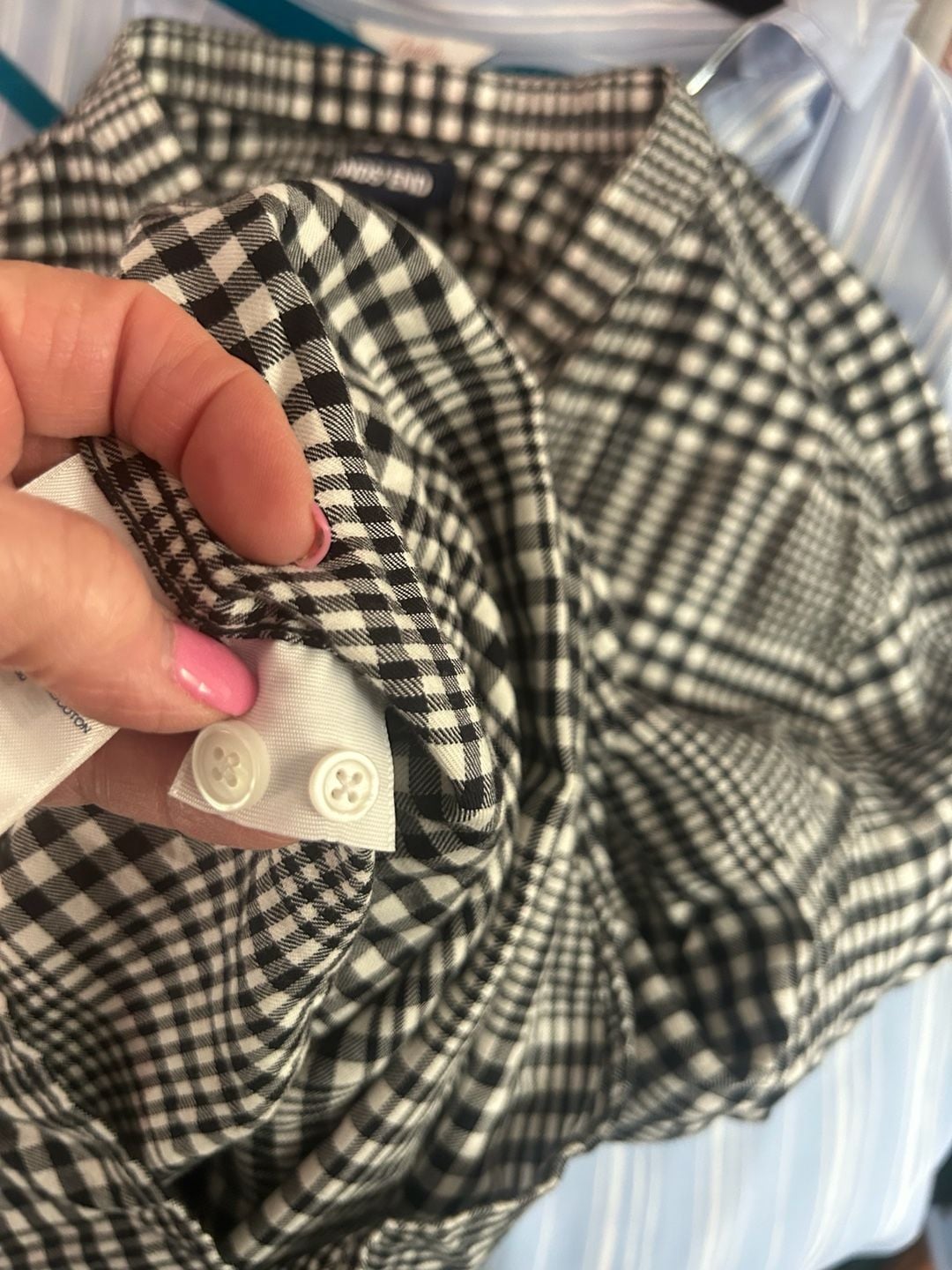 Lands' End Women's Black/Ivory Glen Plaid Flannel Pintuck Tunic Top 5