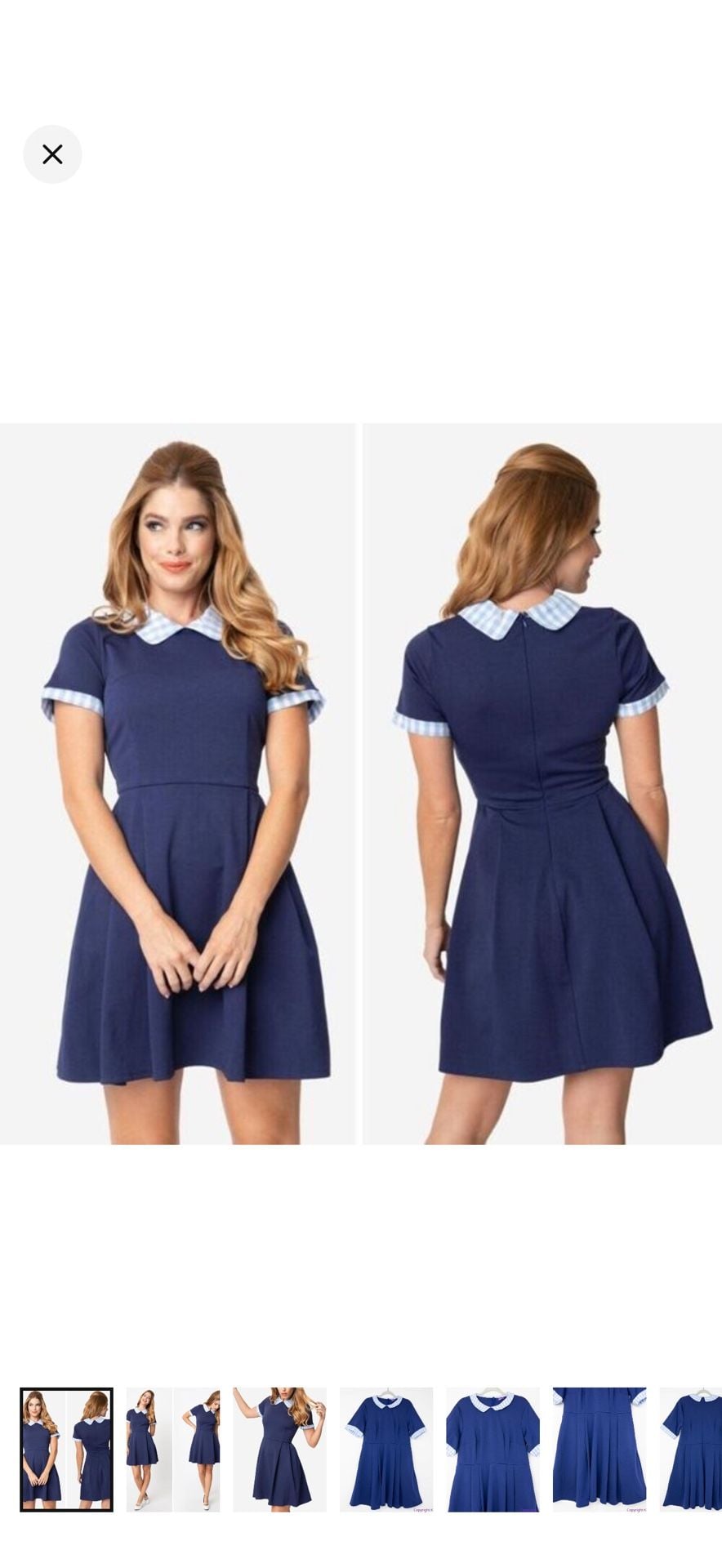Unique Vintage x Gwynnie Bee Navy Blue Gingham Collar Fit and Flare Dress 2