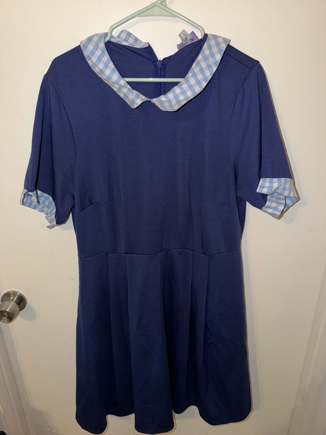 Unique Vintage x Gwynnie Bee Navy Blue Gingham Collar Fit and Flare Dress 3