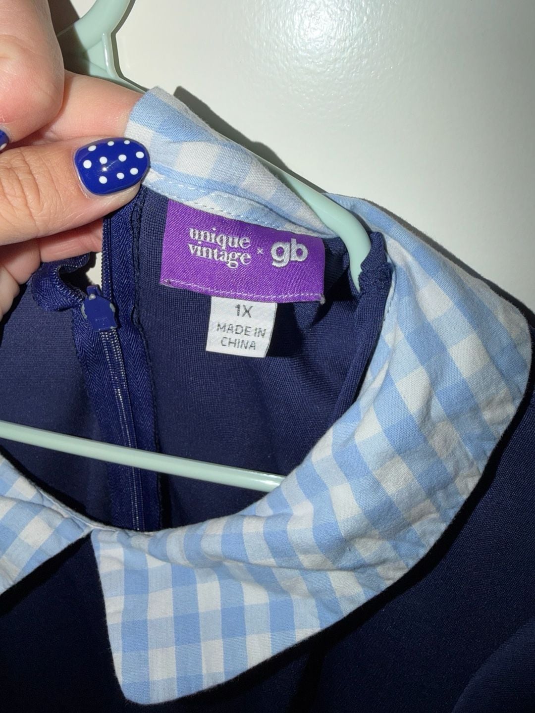 Unique Vintage x Gwynnie Bee Navy Blue Gingham Collar Fit and Flare Dress 4