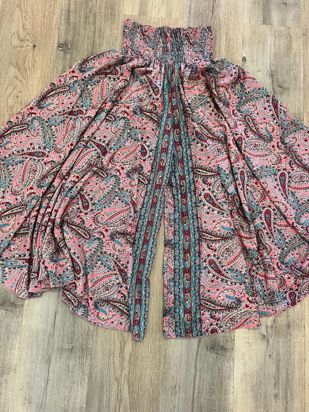Bohemian Paisley Print Smocked Waist Split Leg Palazzo Pants 2