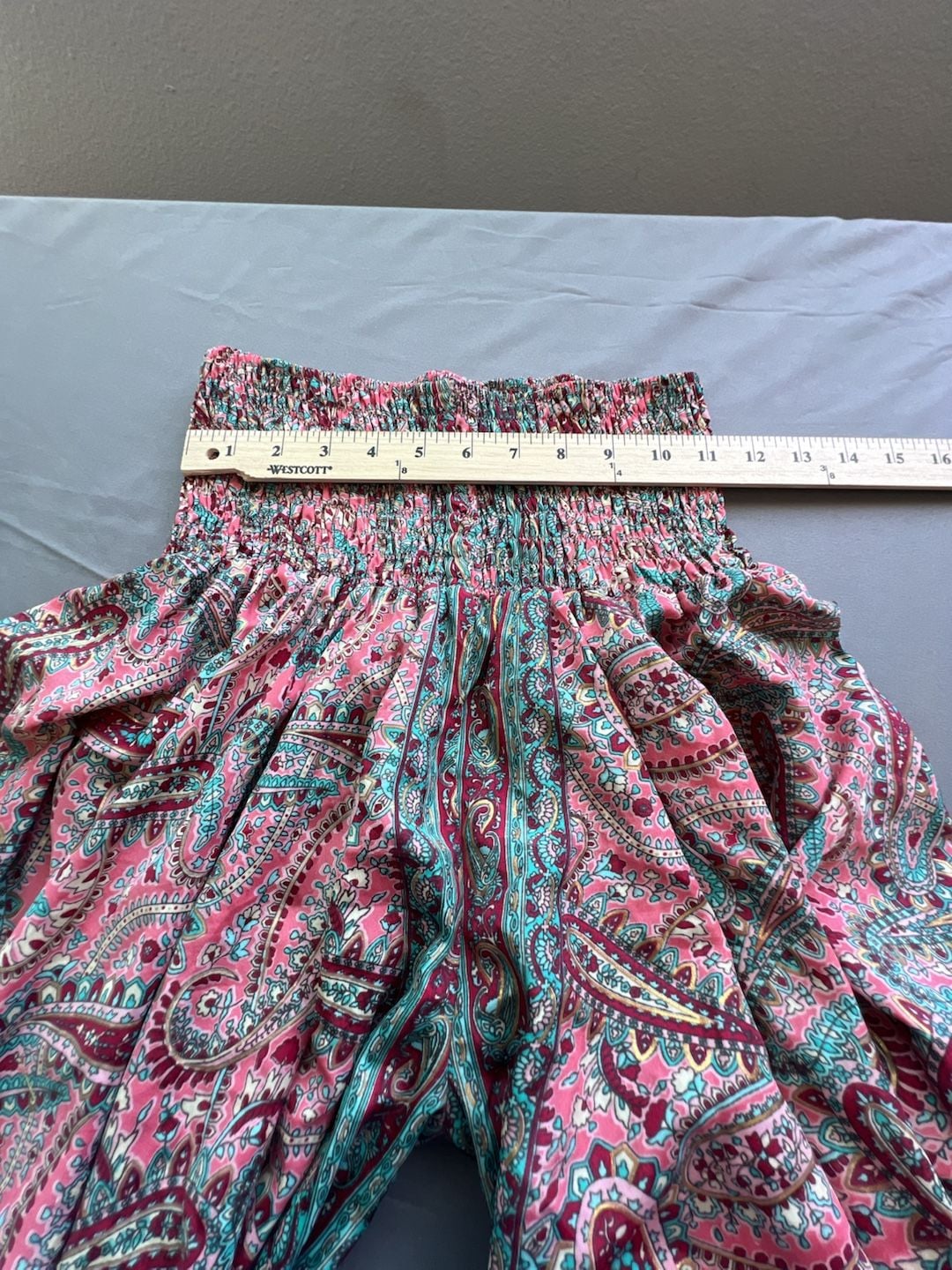 Bohemian Paisley Print Smocked Waist Split Leg Palazzo Pants 8